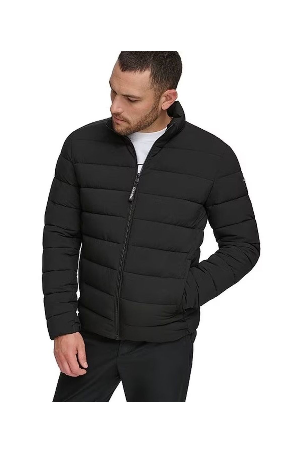 Calvin klein performance puffer jacket with knit sleeves clearance