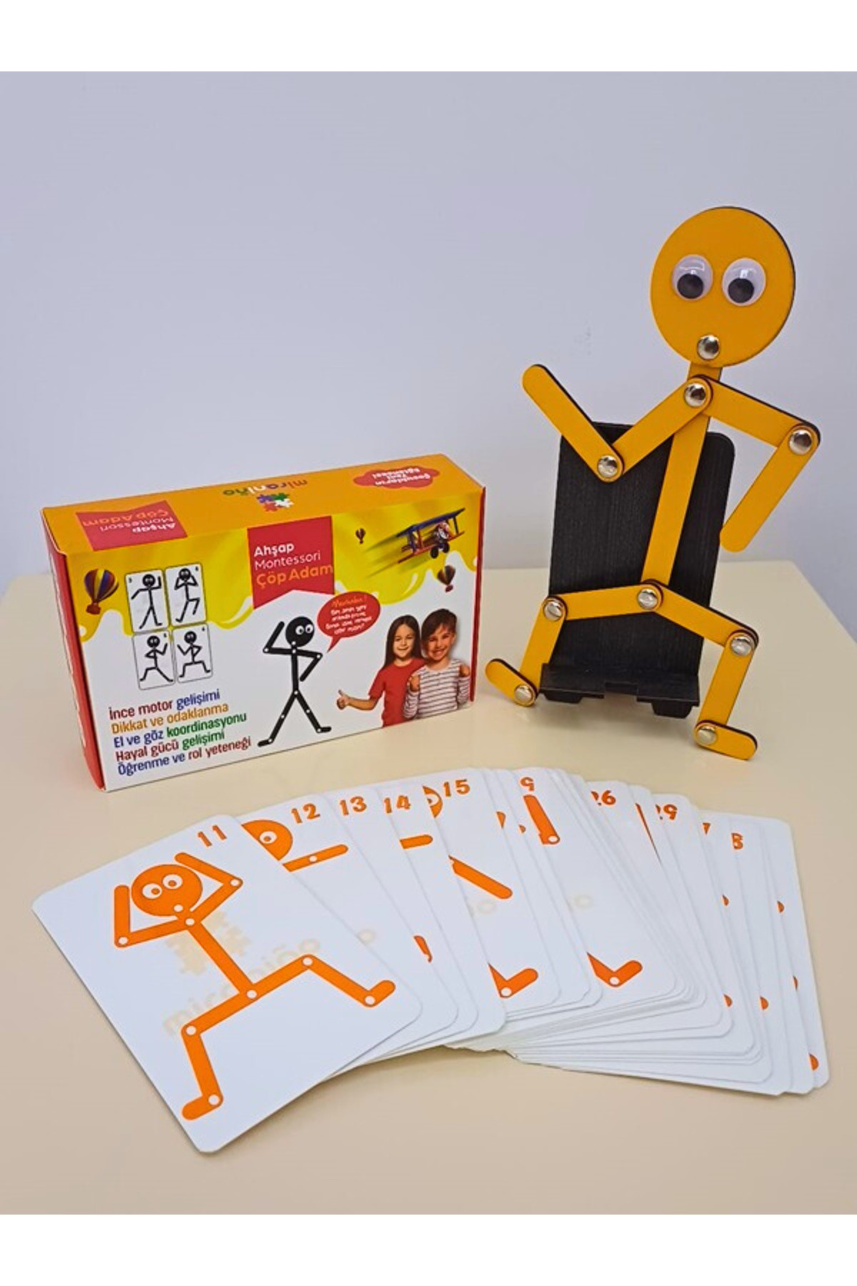 BYENS Turuncu Ahşap Eğitici Oyuncak Montessori Çöp Adam Turuncu 30'lu Görev Kartı fotoğrafı 2 (önizleme)