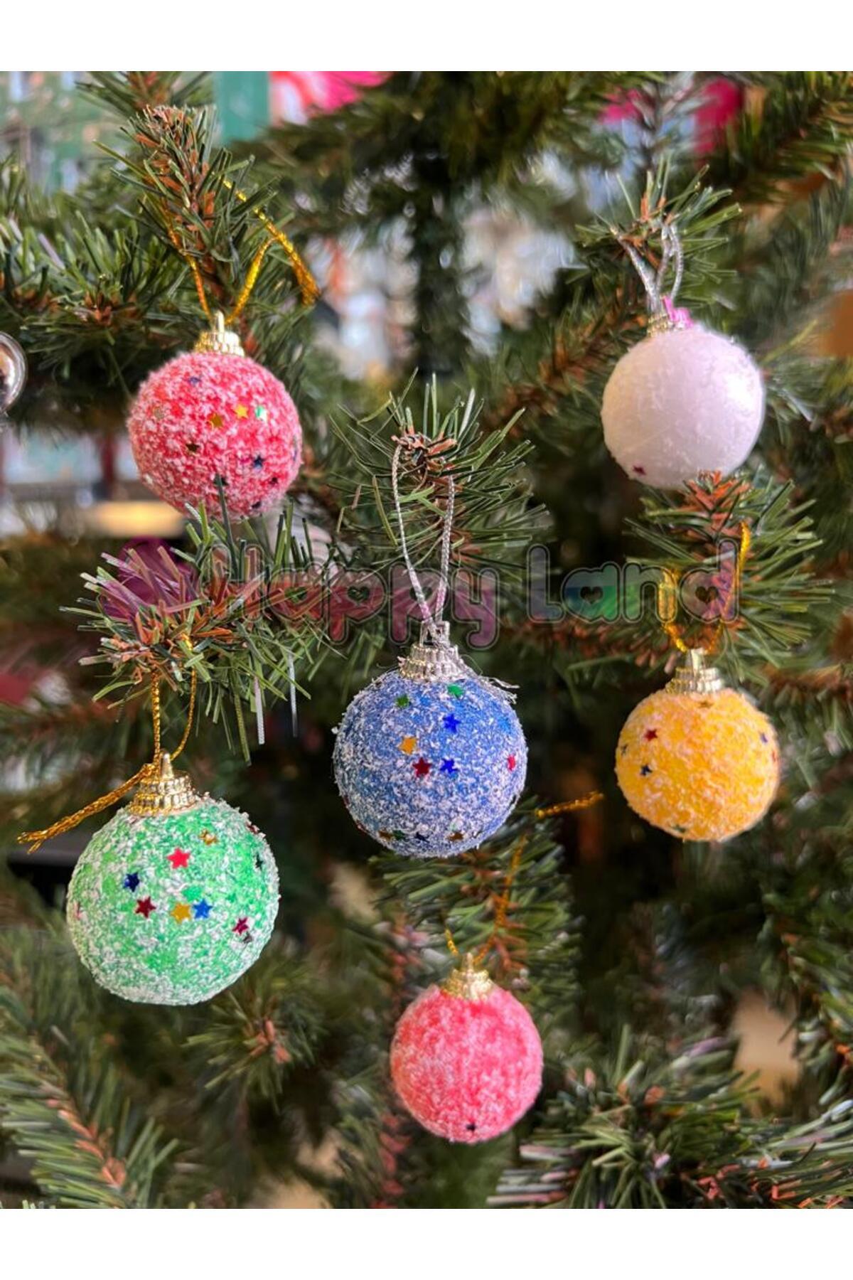 Happyland Yılbaşı Ağacı Renkli Köpük 4 Cm 6 Adet Yılbaşı Top Süsü Yılbaşı Ağacı Renkli Cici Toplar