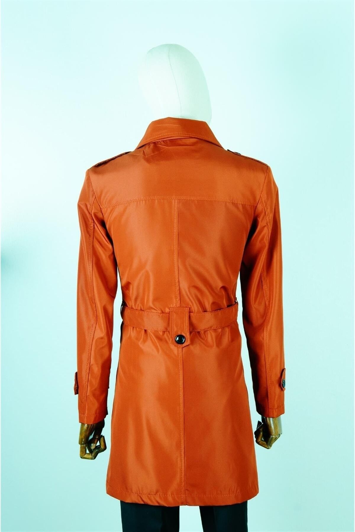 MASERTO-Slim Fit Men's Orange Trench Coat 3