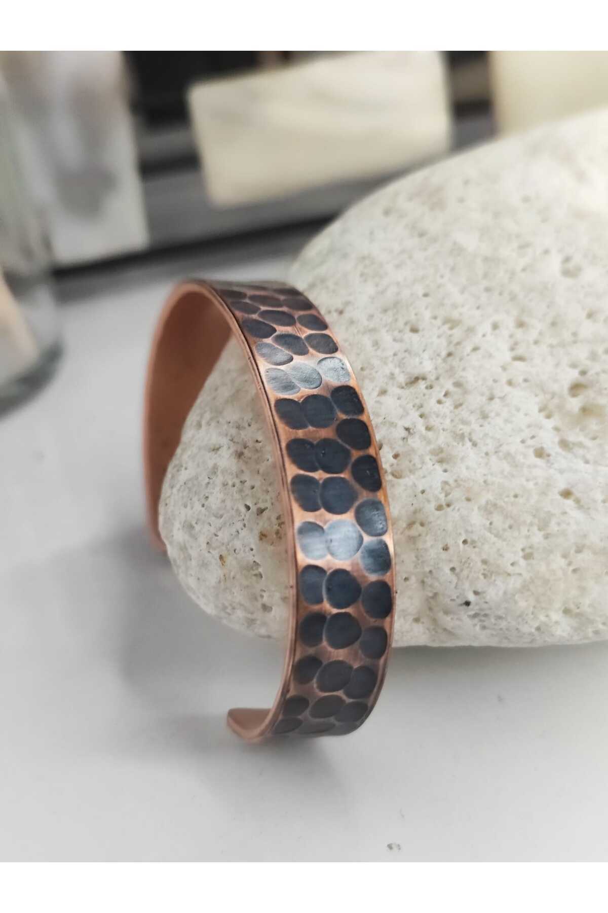 %100 Gerçek Saf Bakır Motifli Bakır Bileklik Enli Motifli Bileklik 17-18 cm