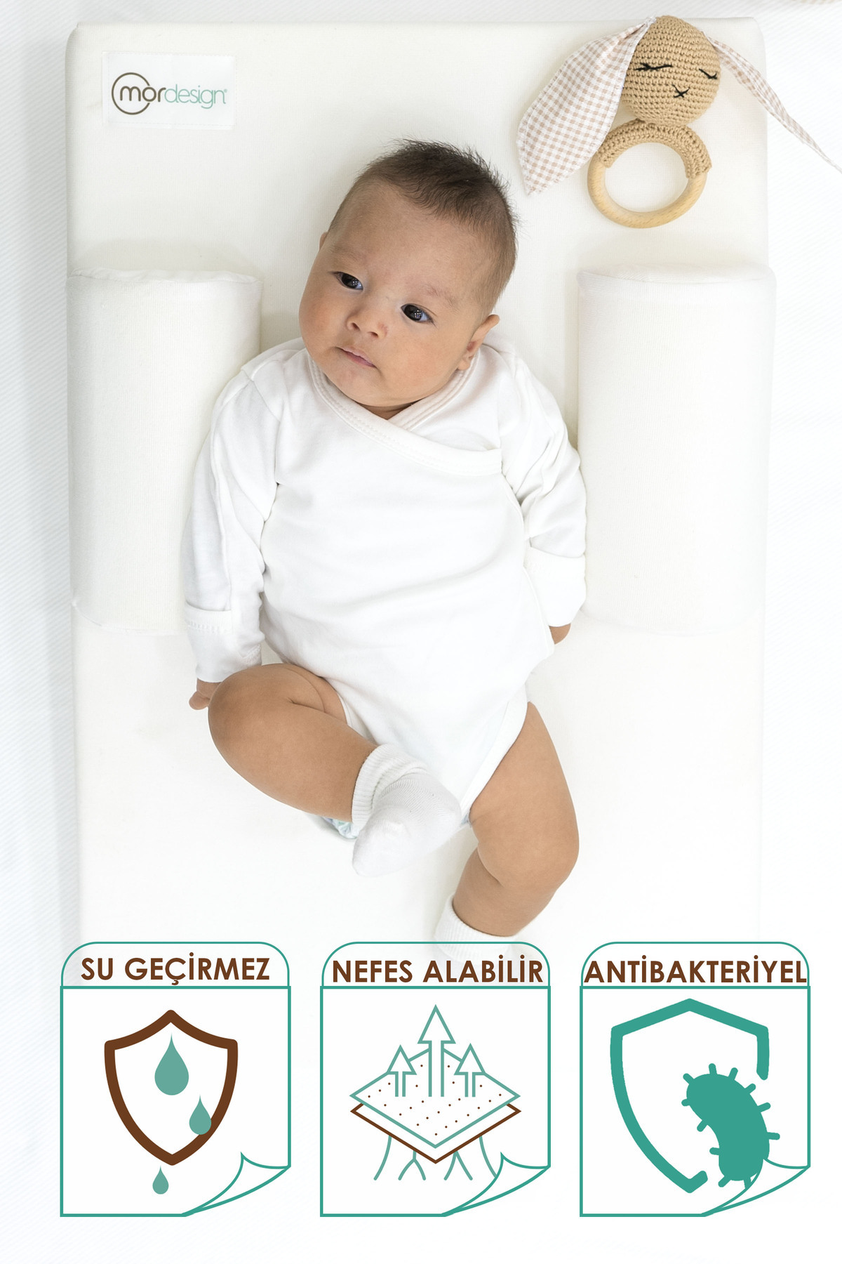 mordesign Bebek Yatağı, Yıkanabilir, Ayarlanabilir Yan Bariyer Yastıklı Reflü Yatağı fotoğrafı 5 (önizleme)