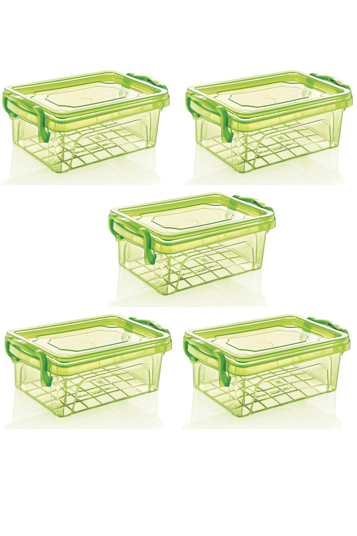 Green plastic storage boxes with lids store