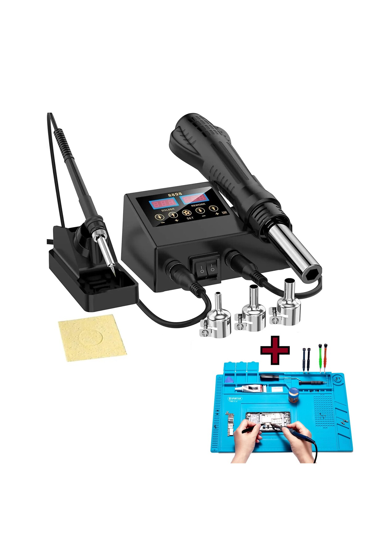 DUHALINE Sıcak Hava Üflemeli Havya İstasyonu Dijital Ekran Lehim Maknesi ve Hava Tabancası +Tamir Matı HEDİYE