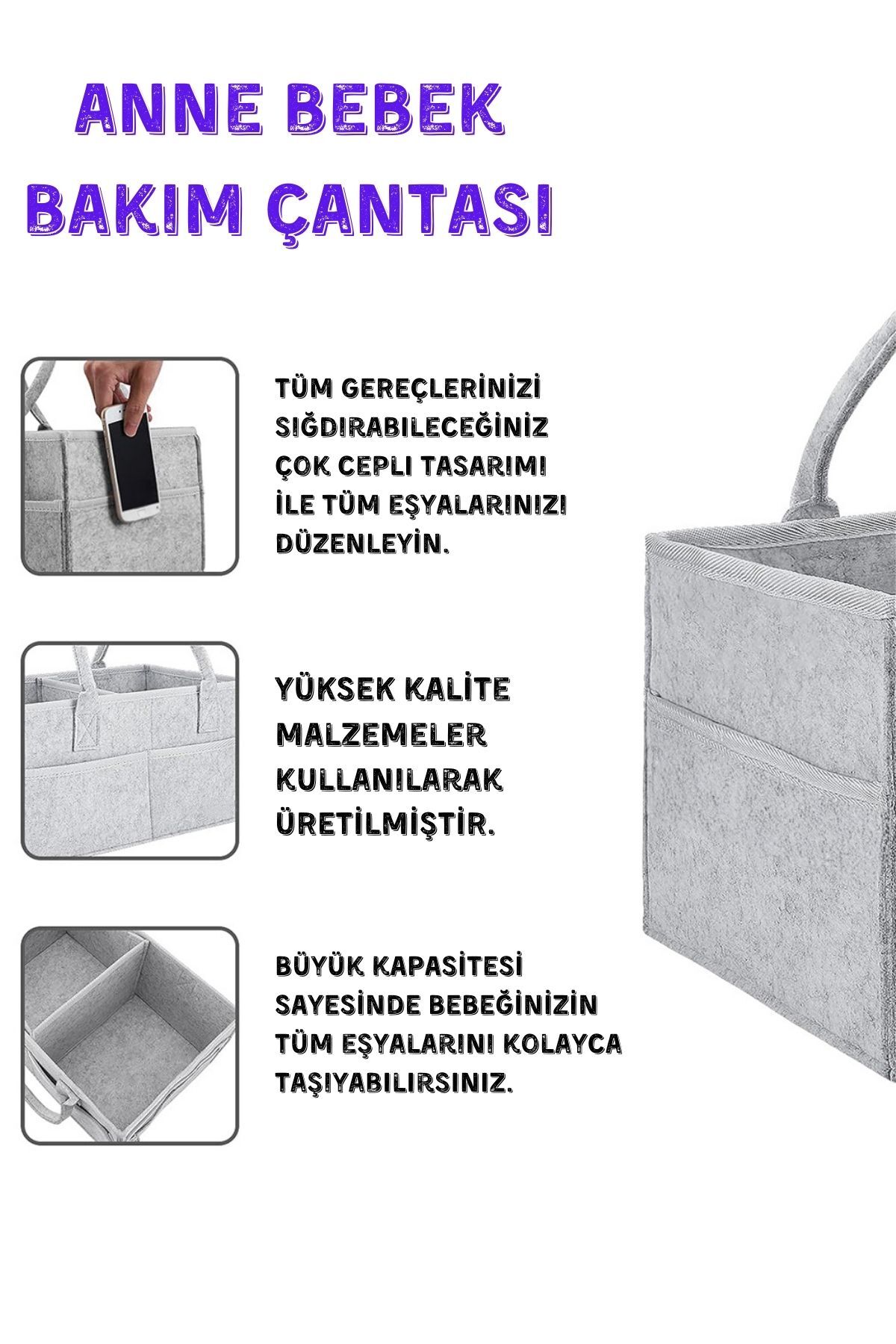Genel Markalar Anne Bebek Çantası Anne Bebek Çantası Keçe Anne Bebek Bakım Çantası Düzenleyici Organizer Organizer fotoğrafı 3 (önizleme)