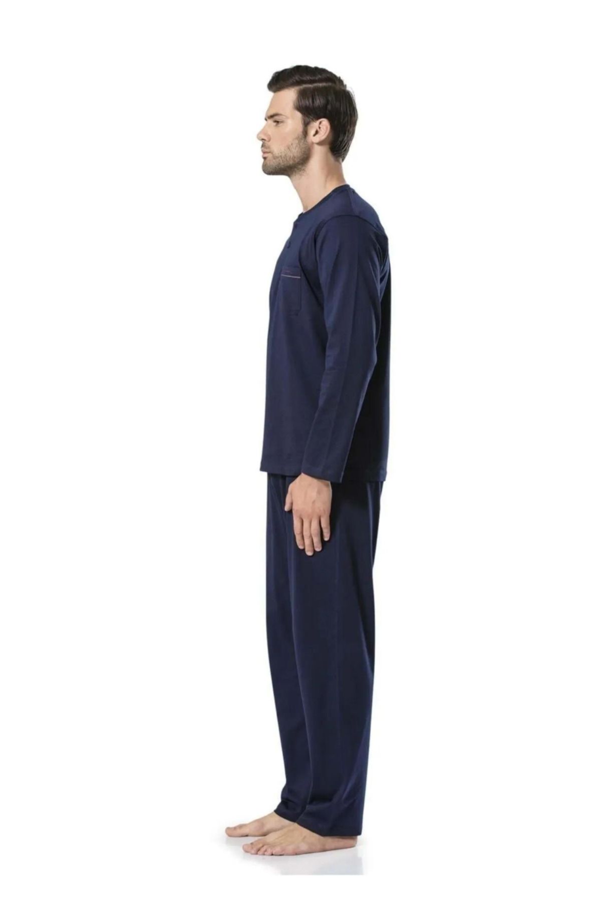 ست پیژامه آبی مردانه لباس خواب نخی آستین بلند YS5454 Pierre Cardin