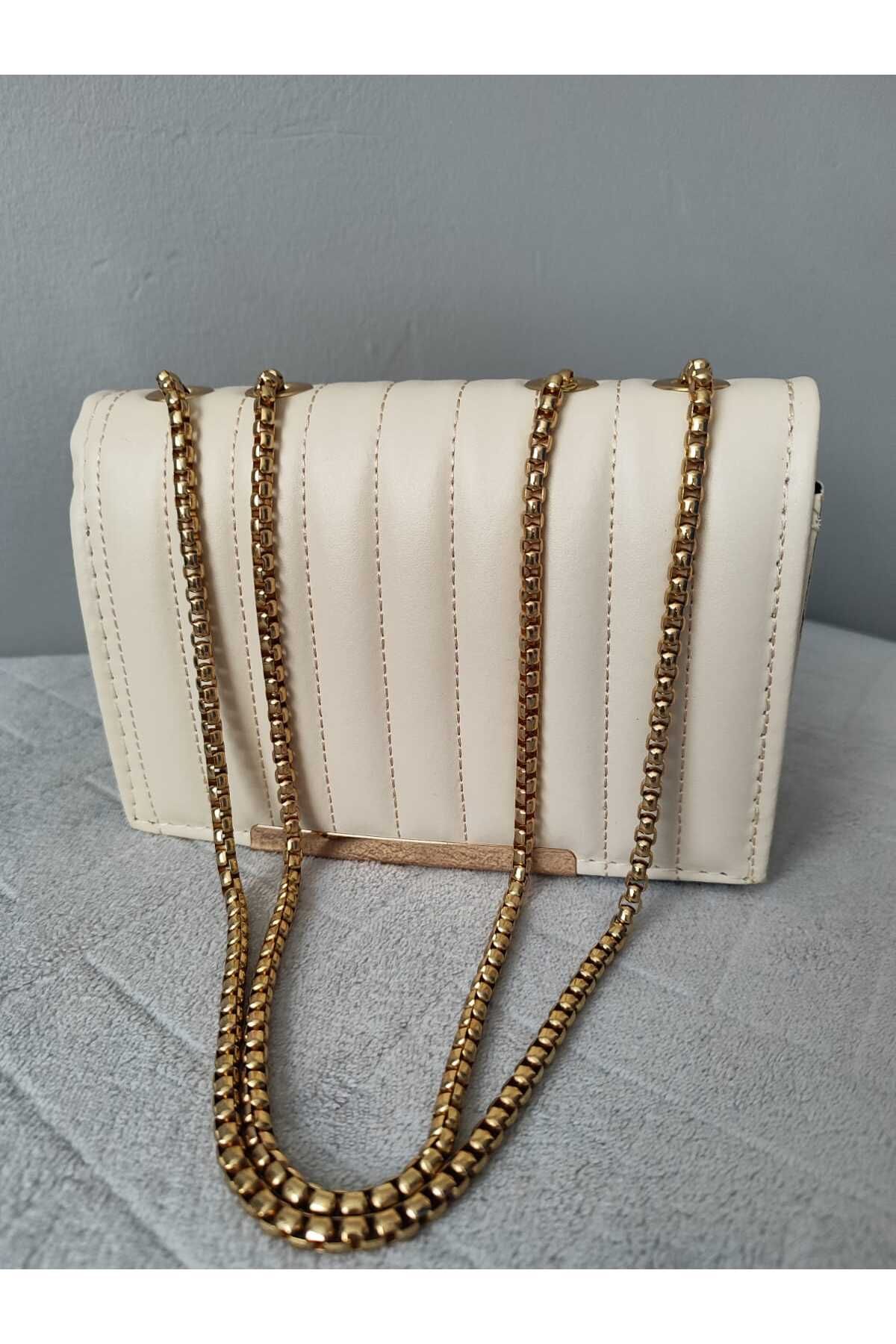 Cream bag sales with gold chain