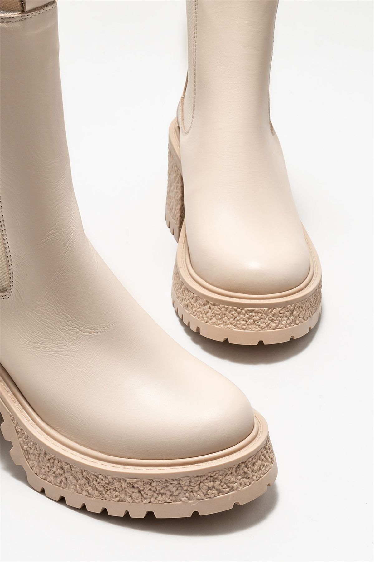 Elle Shoes-Women's Casual BeiGe Leather Boots 3