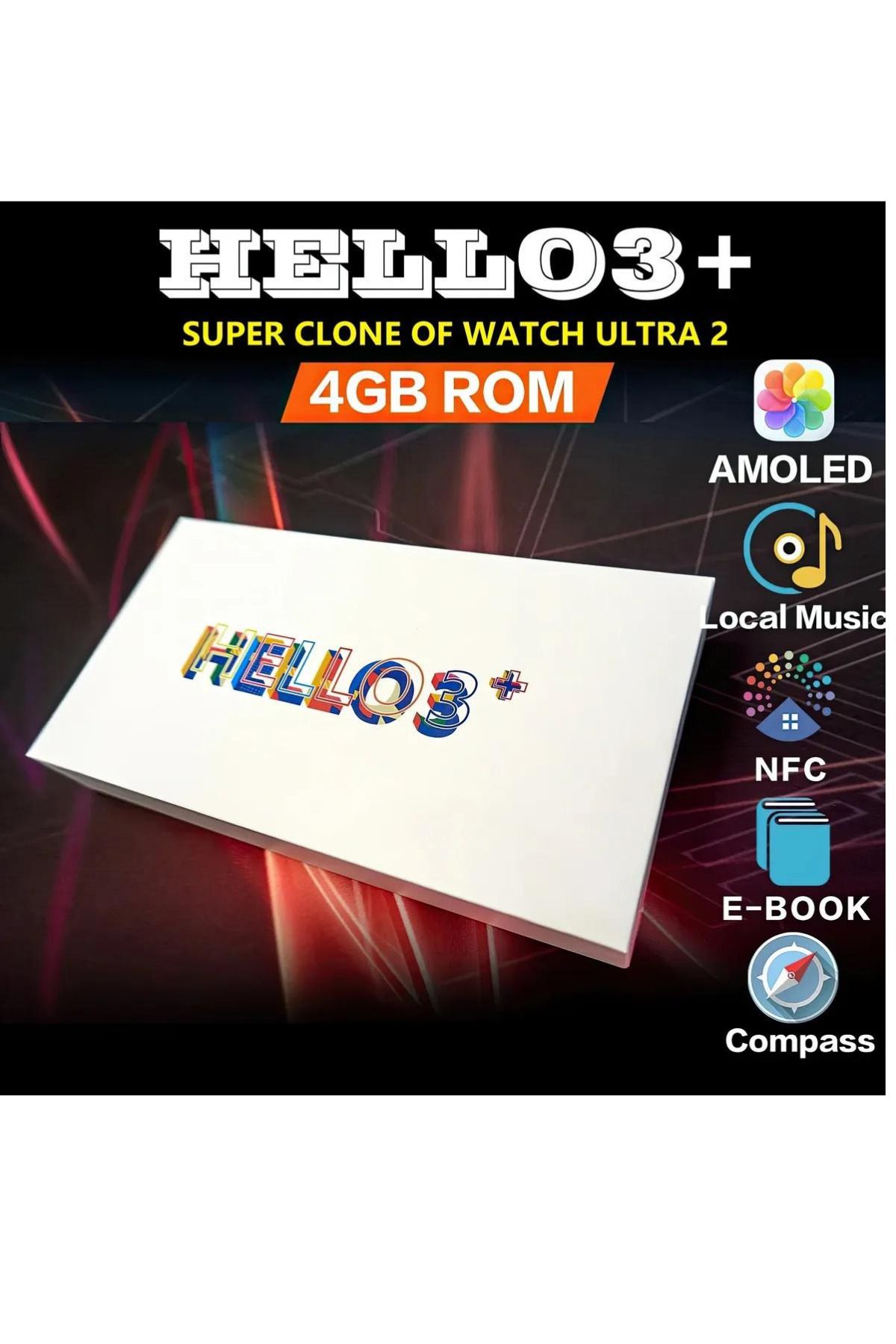 Hello Watch 3+ Plus 4gb Hafıza Ve Aksesuar Bağlantılı Akıllı Saat Amoled Ekran Kordon Hediyeli