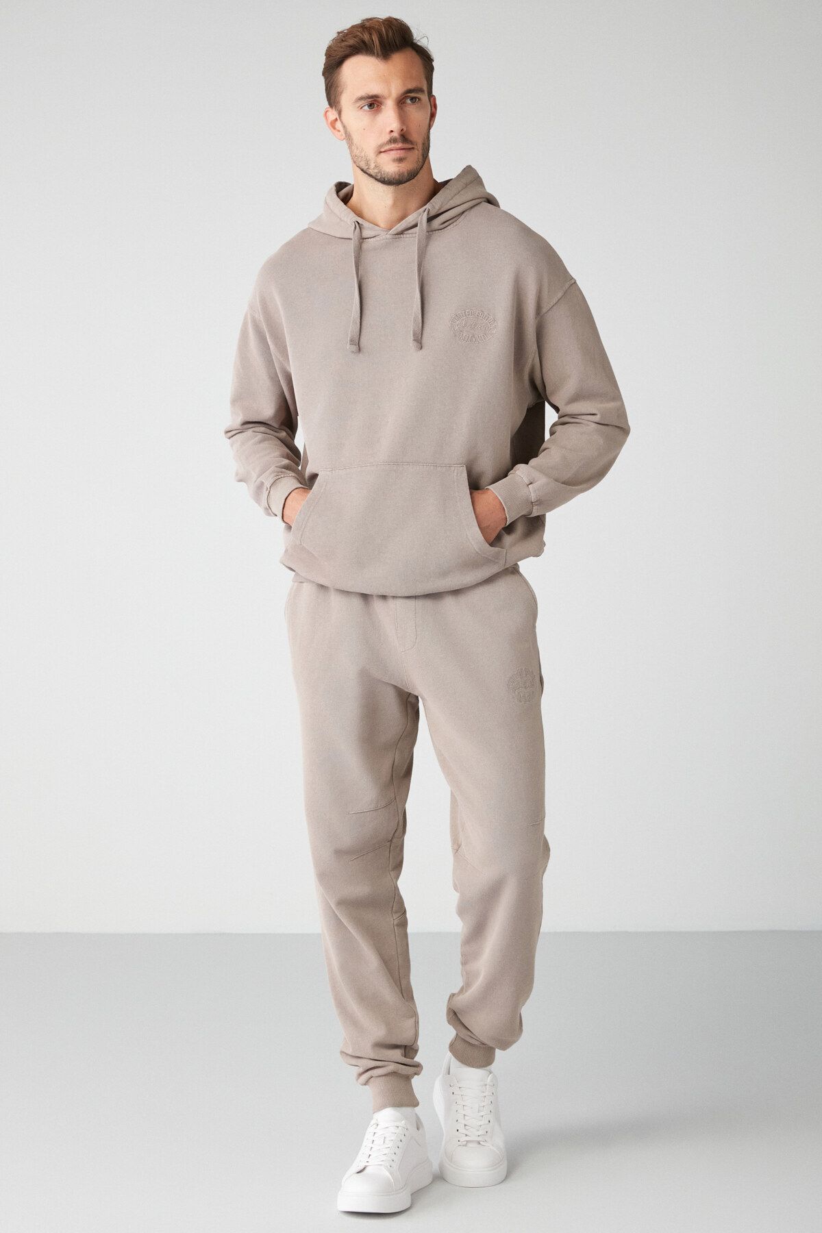 GRIMELANGE-Felıx Men's Regular Fit Faded Effect Embroidered Sweatpants with Flexible Fabric 2