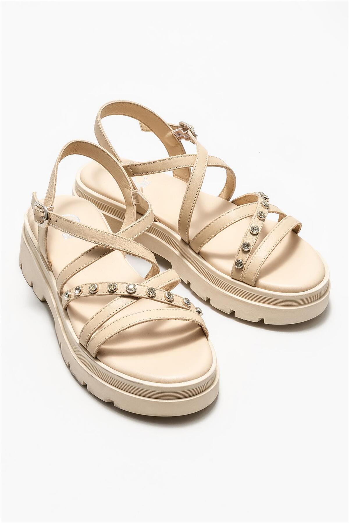 صندل اسپرت Elle Shoes زنانه چرم طبیعی بژ اورجینال - تصویر 2