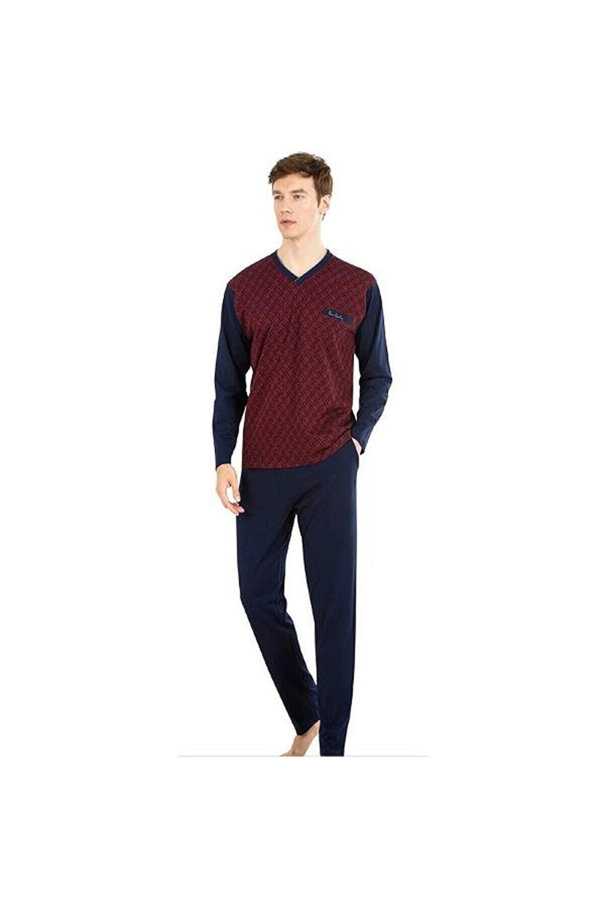 ست پیژامه قرمز مردانه لباس خواب ، دارای مجوز، Claret Red Jacquard Pierre Cardin