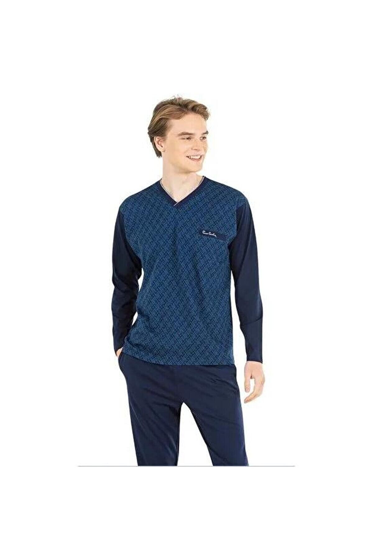 ست پیژامه آبی مردانه لباس خواب ، دارای مجوز، ساکس ژاکارد Pierre Cardin
