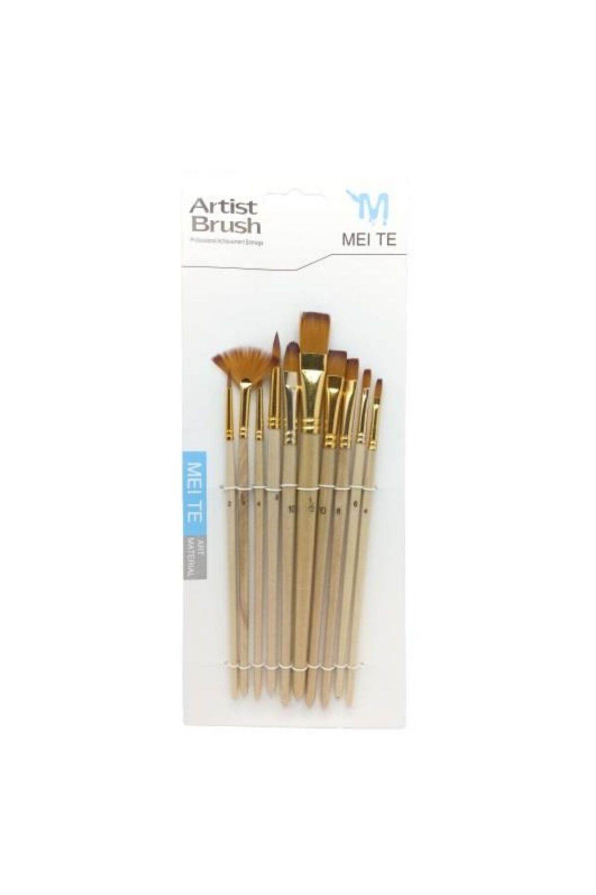 Art Tone Akrilik & Yağlı & Guaj & Suluboya Fırça Seti 10'lu Yuvarlak ve Yelpaze ve Düz ve Kedi Dili Fırça