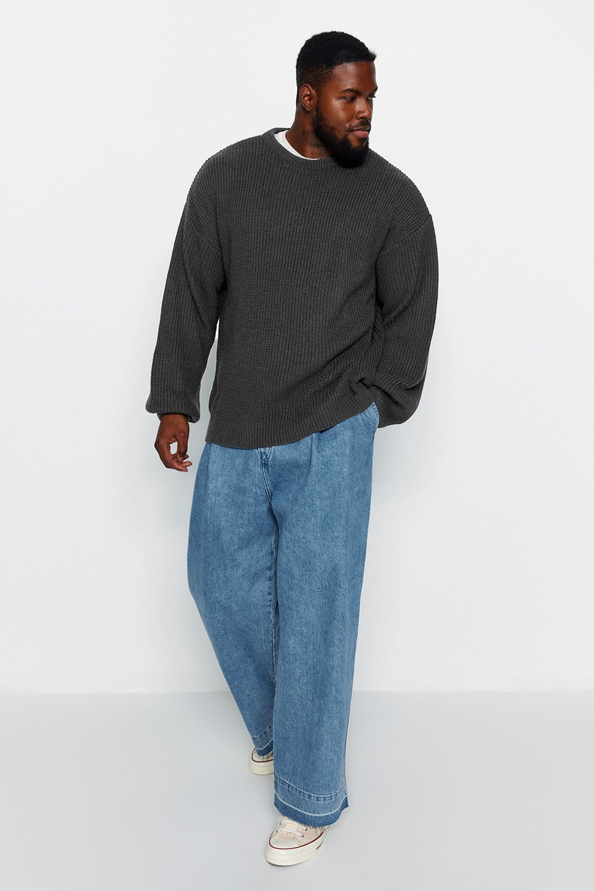 Trendyol Collection Anthracite Plus Size Men s Oversize Fit Wide