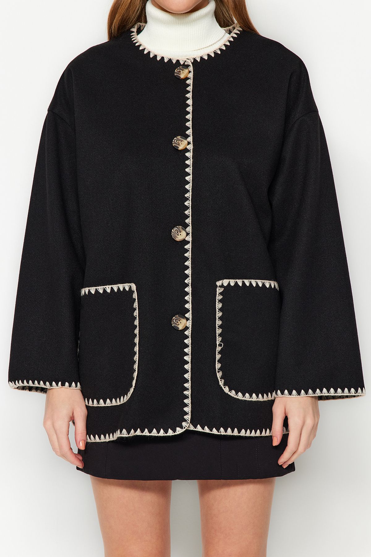 Zara knit coat with chain sales detail