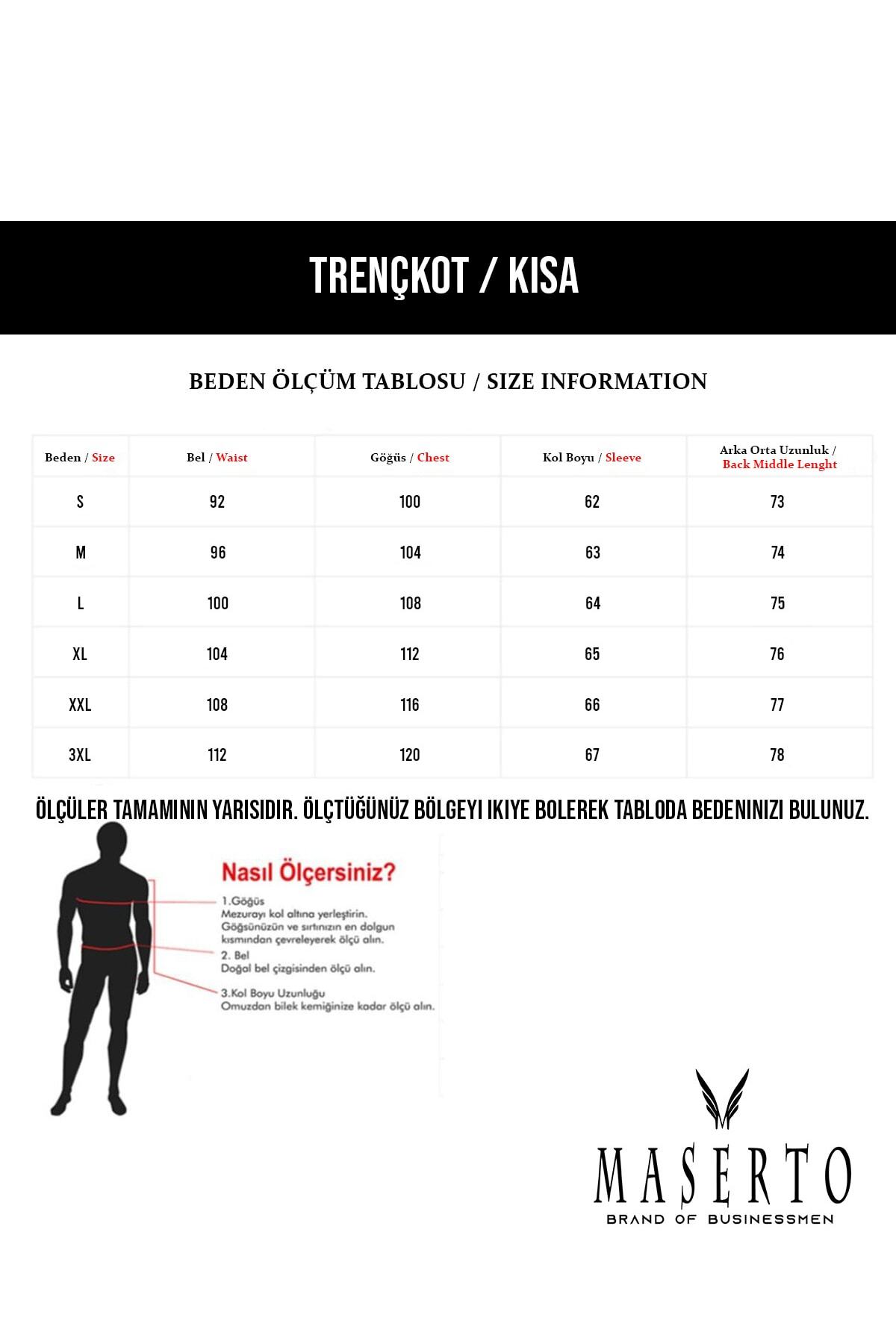 MASERTO Erkek Açık Kahve Slim Fit Kısa Model Trençkot görsel 5