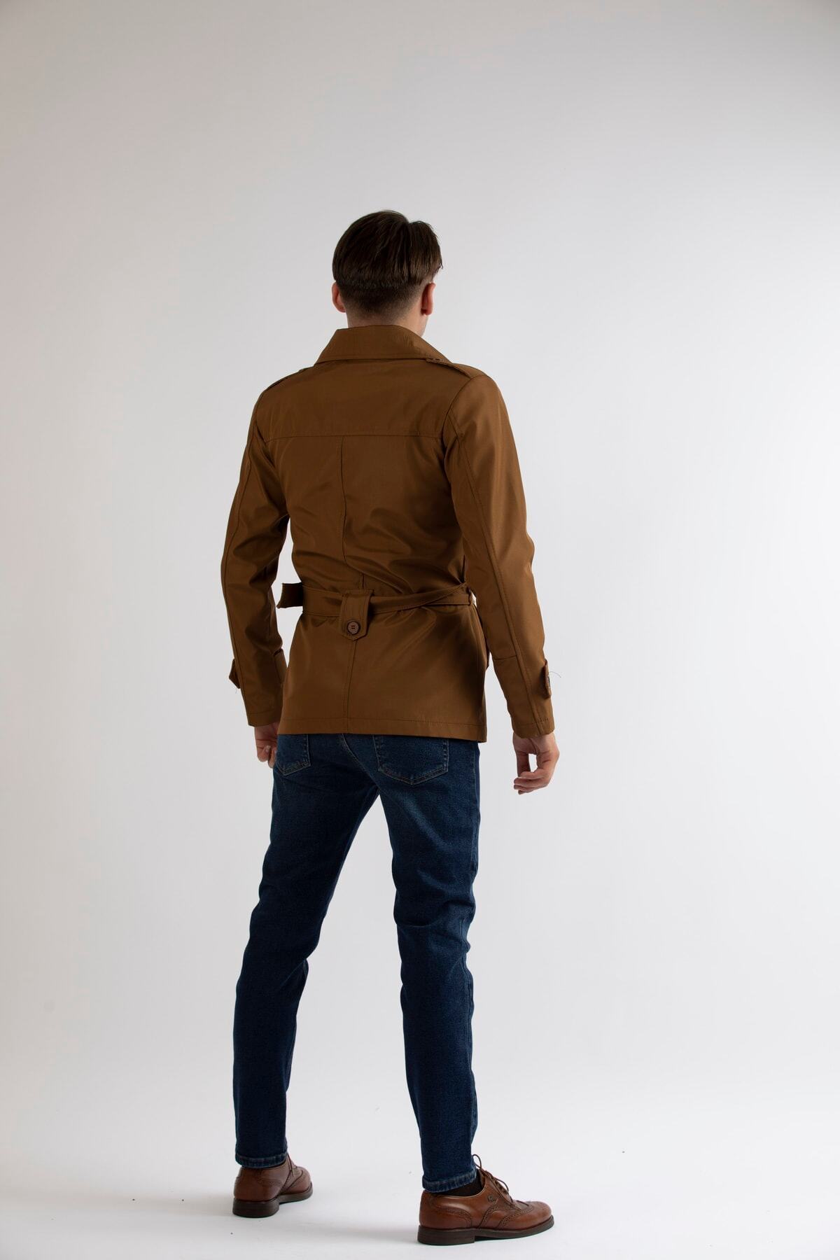 MASERTO Erkek Açık Kahve Slim Fit Kısa Model Trençkot görsel 4
