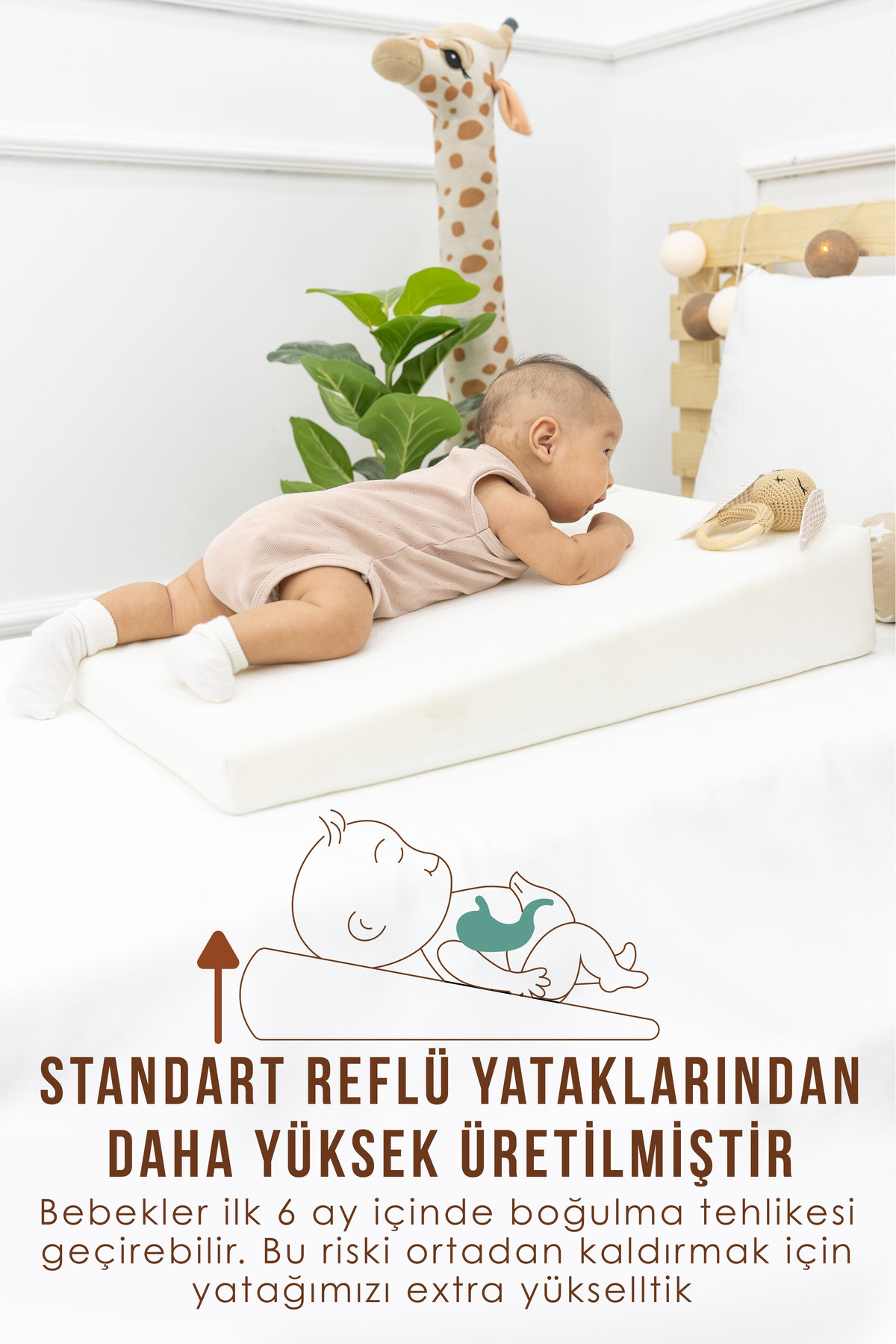 mordesign Bebek Yatağı, Yıkanabilir, Ayarlanabilir Yan Bariyer Yastıklı Reflü Yatağı fotoğrafı 3 (önizleme)