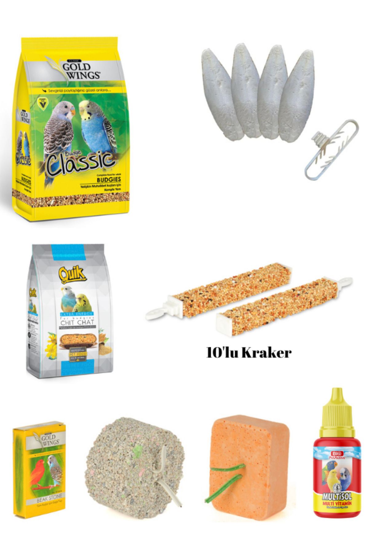 PureCanpati Muhabbet Kuşu Ihtiyaç Seti (yem,vitamin,kraker,mürekkep Balığı,enerji Blok,mineral Blok)