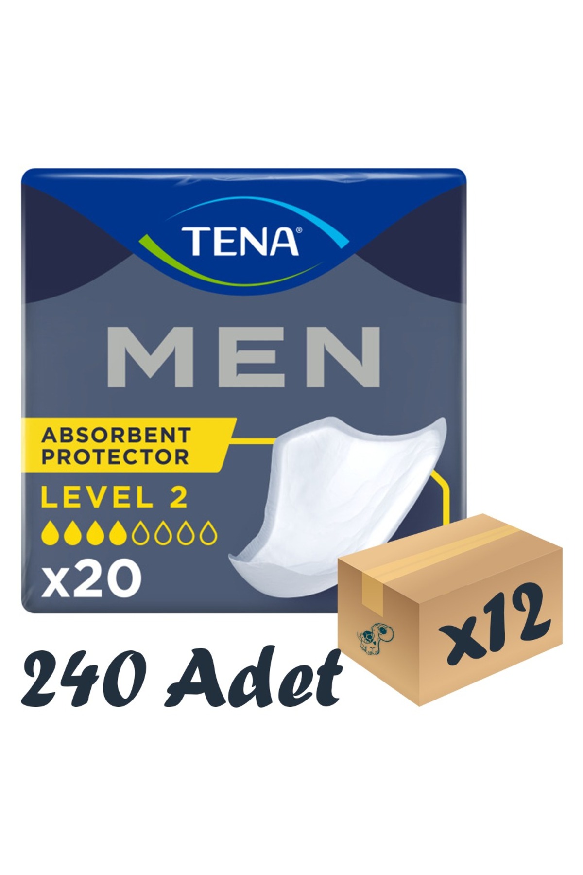 TENA Men Level-2, Erkek Mesane Pedi, 4 Damla, 20'li 12 Paket 240 Adet
