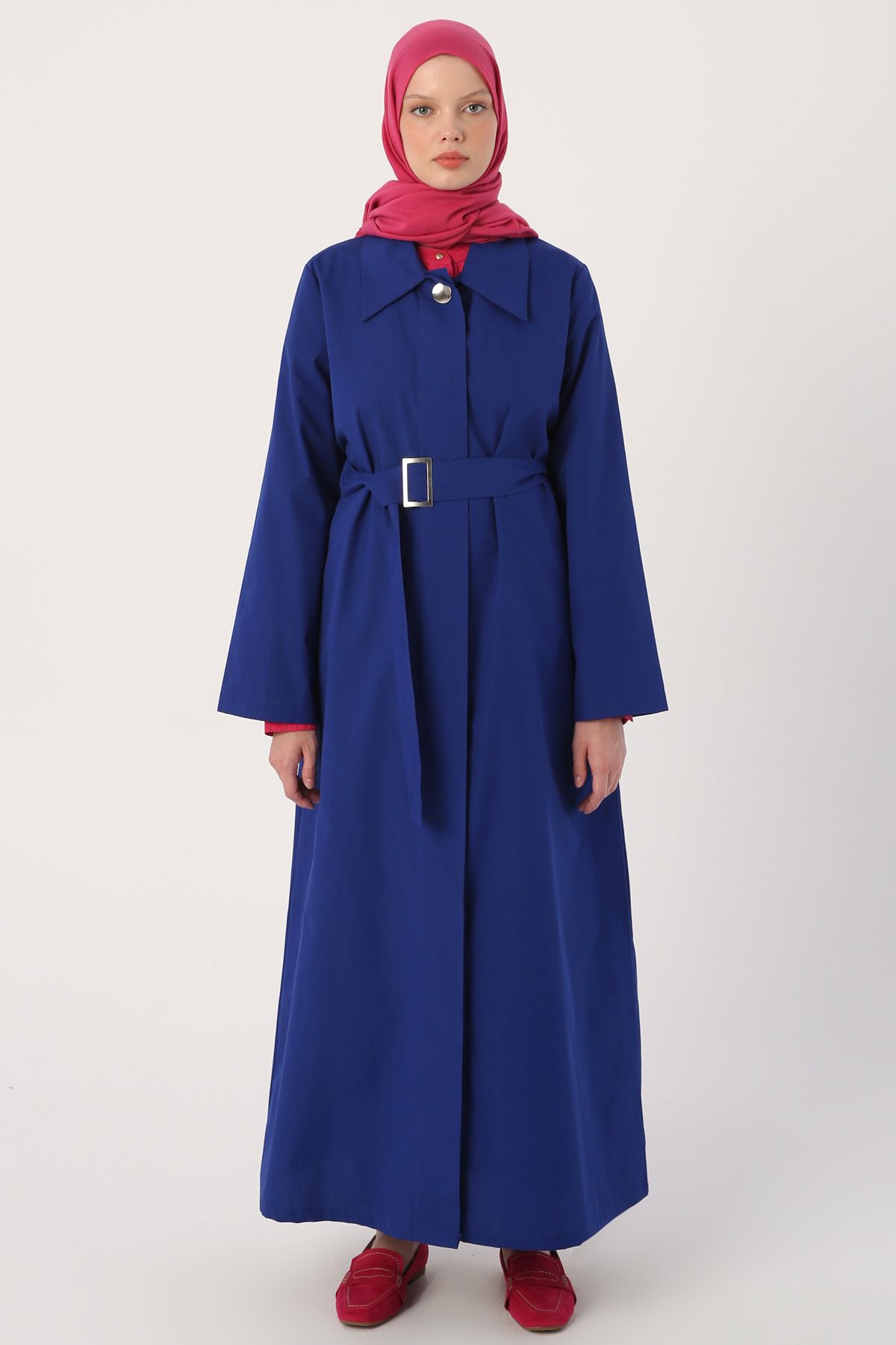 ALLDAY Saks Hidden Placket Belted 100 Cotton Abaya Trendyol