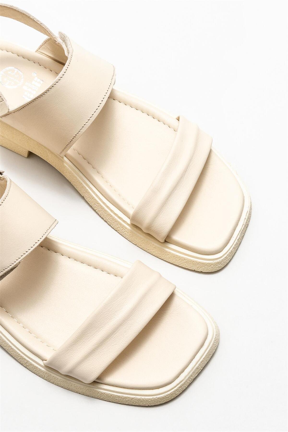 صندل Elle Shoes تخت زنانه چرم طبیعی بژ اورجینال - تصویر 3