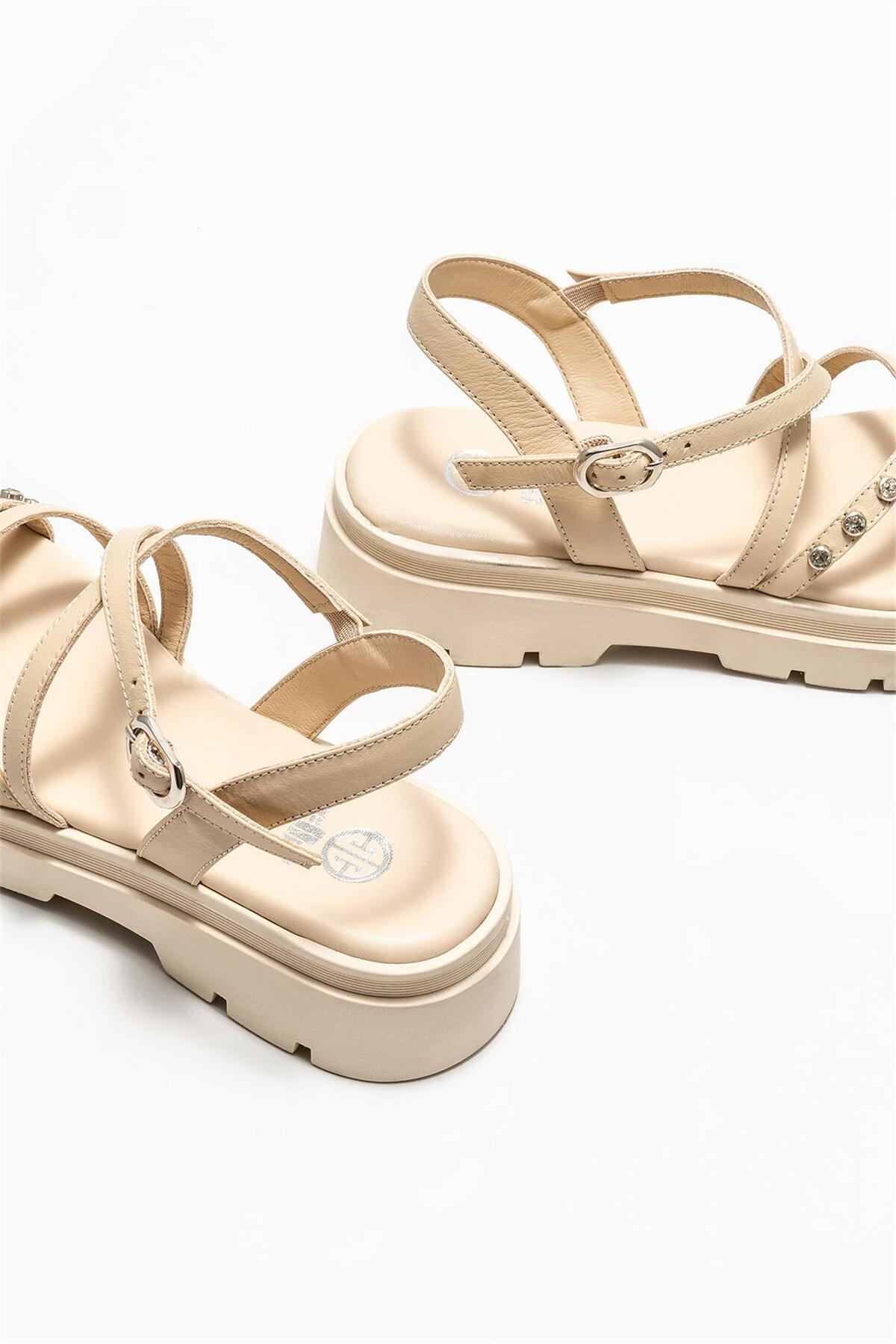 صندل اسپرت Elle Shoes زنانه چرم طبیعی بژ اورجینال - تصویر 4