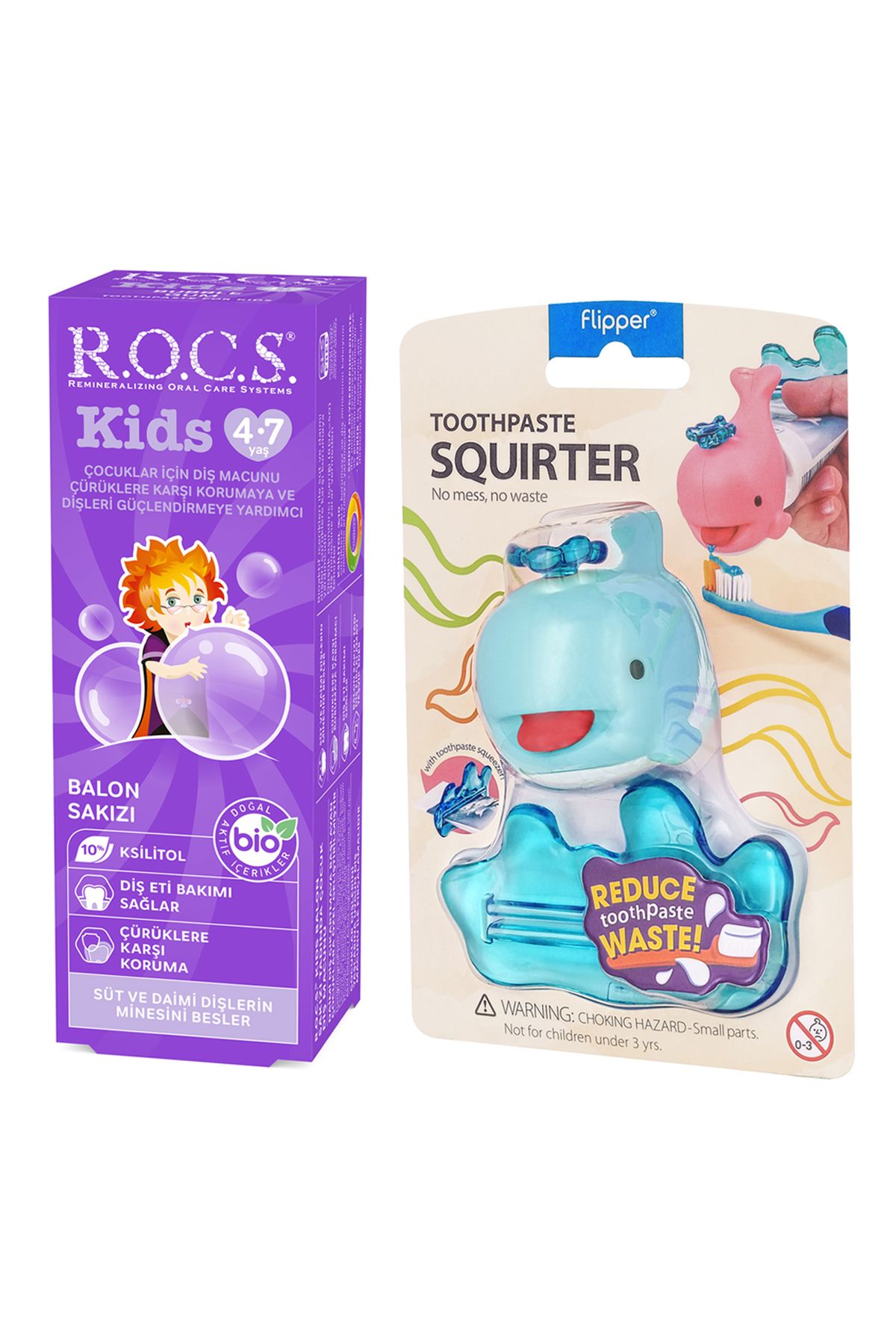 R.O.C.S. Kıds 4-7 Yaş Balon Sakızı Tadında Diş Mcn 45g Ve Diş Mcn Sıkacağı Seti-mavi Yeni Ambalaj
