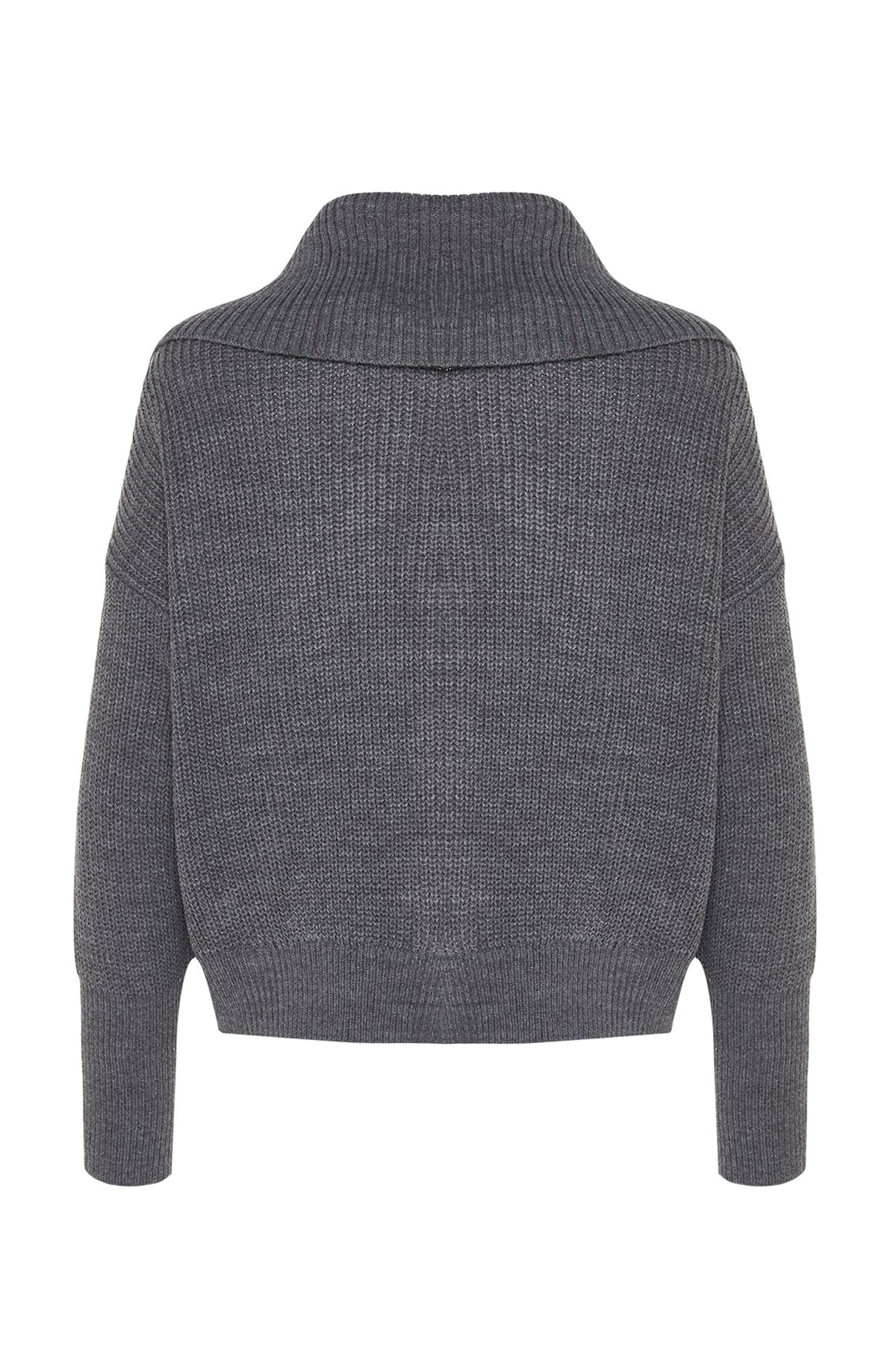 Trendyol Collection-Weit geschnittener Strick-Cardigan mit Umlegekragen und Reißverschluss – Anthrazit TWOAW24HI00072 10