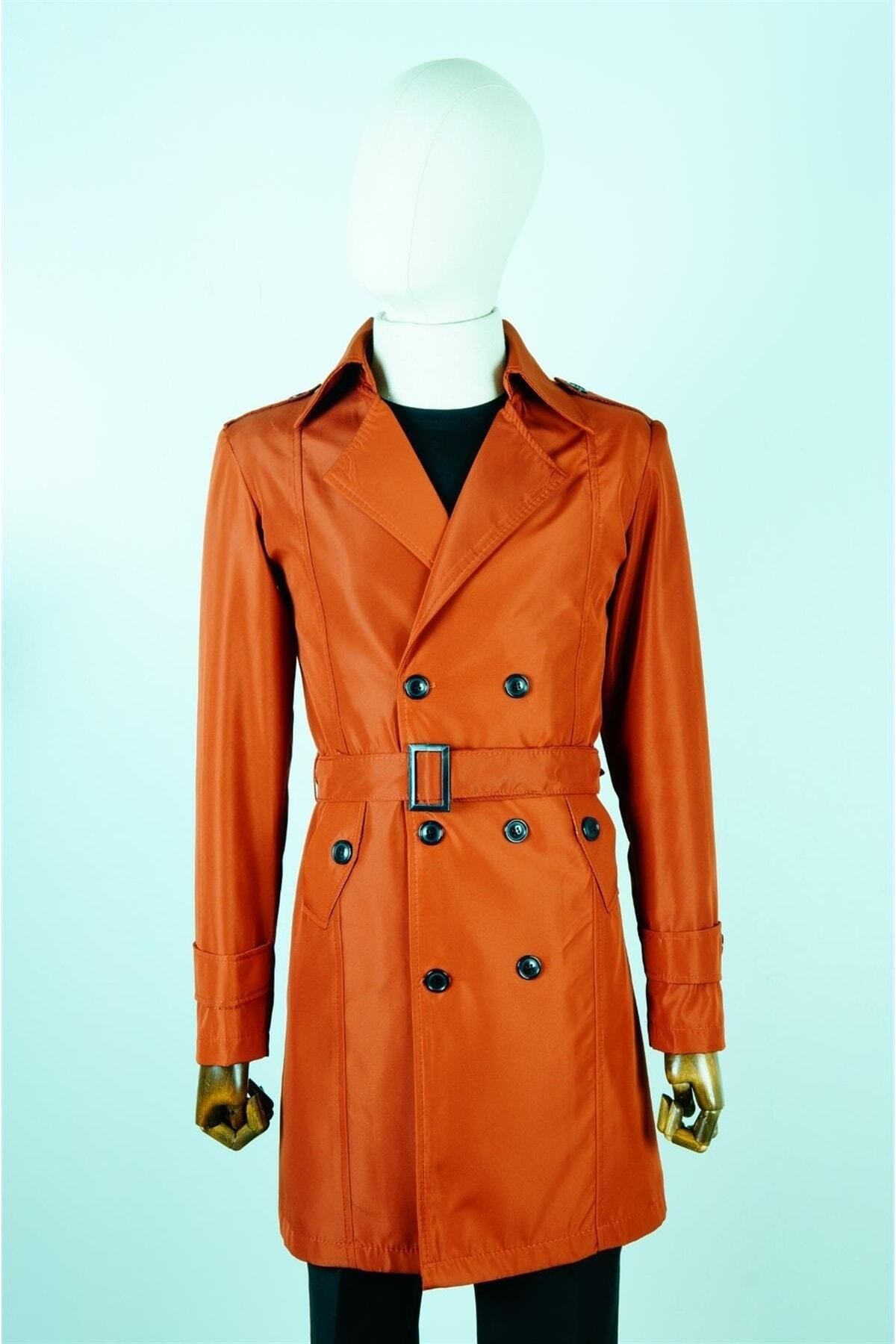 MASERTO-Slim Fit Men's Orange Trench Coat 2