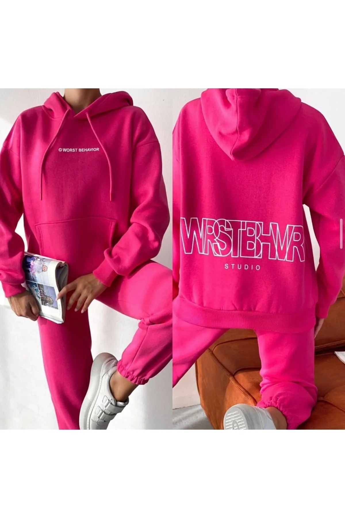 PURE EFFECT WRSTBHVR Ön Arka Baskı Detaylı Kadın Oversize Eşofman