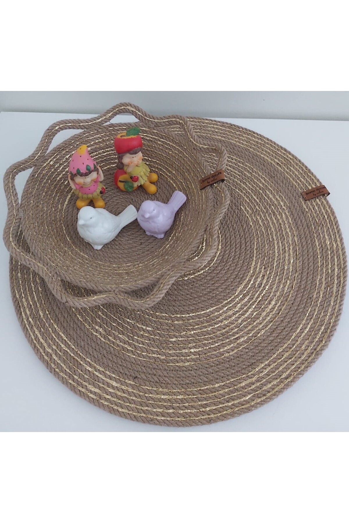 2-Piece Wicker Basket Wicker Cover Set Decoration Organizer Organizer Bathroom Living Room Kitchen-30x7/45x45cm