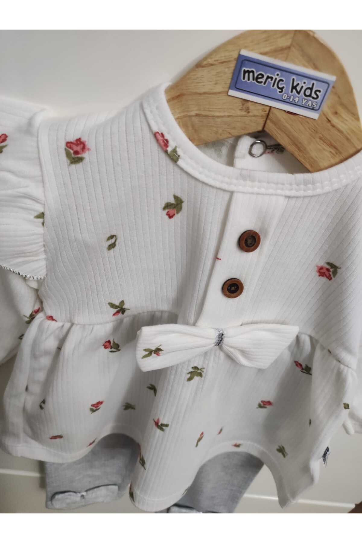 ست نوزادی دخترانه اکرو Meriç bebe | 1426-NFT-ÇİÇEKLİ-TK اورجینال - تصویر 4