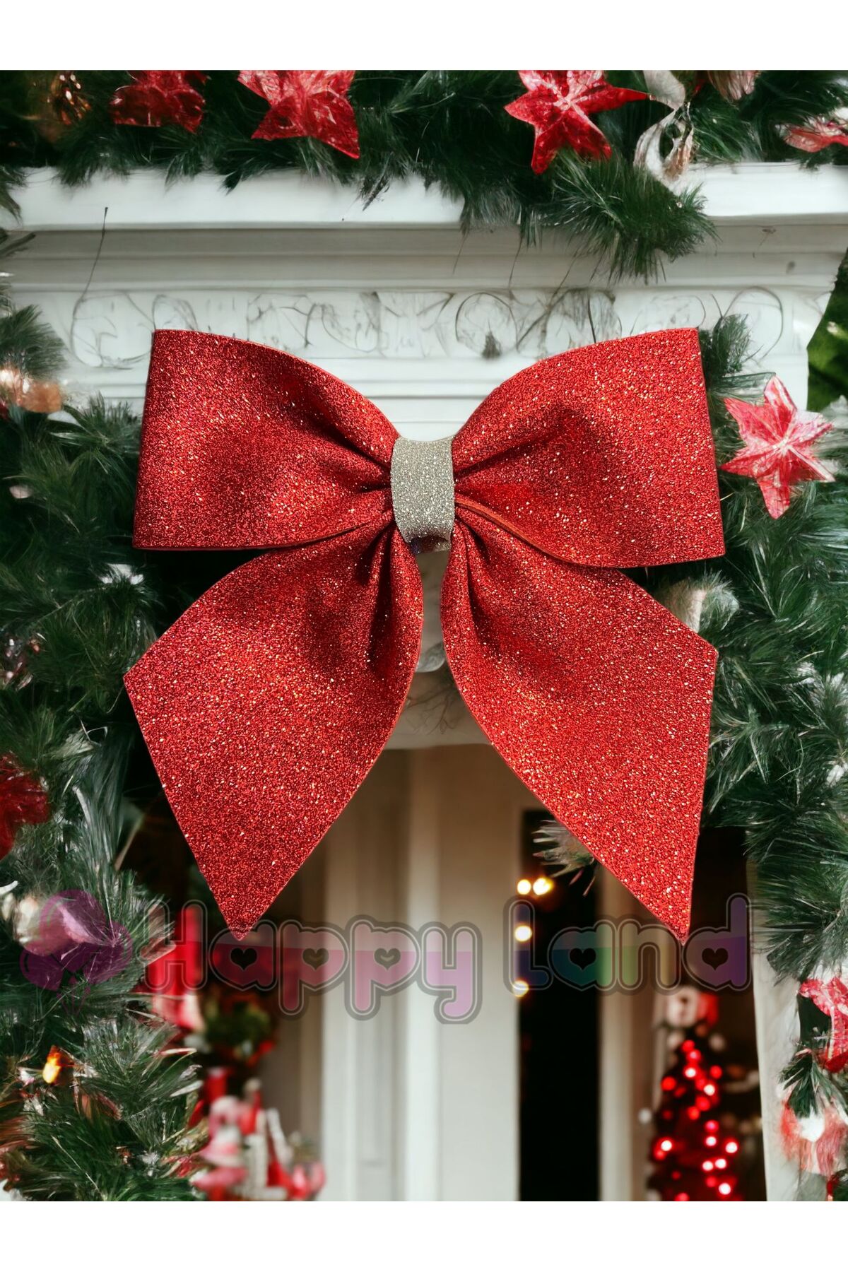 Happyland Yılbaşı Kırmızı Kapı Sofra Ağaç Süsü Simli Eva Fiyonk Dekor Yılbaşı Süs 20 cm Kırmızı