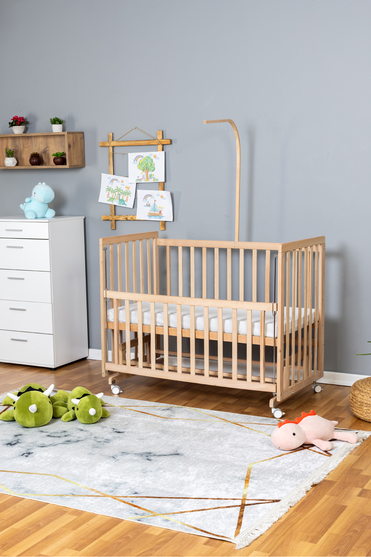 Wooden Crib Mother Side Crib Organic 60x120 - Single Bed without Sleeping Set + Wheeled