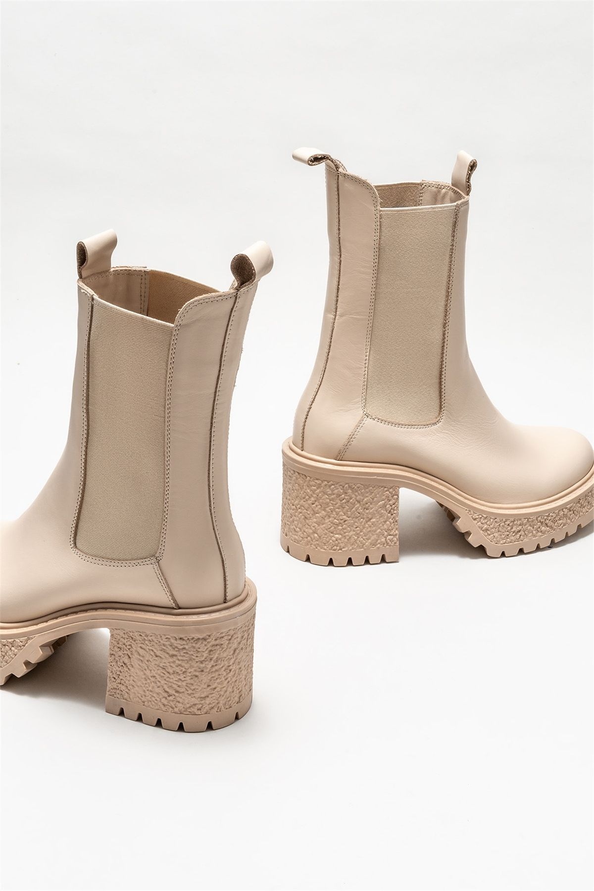 Elle Shoes-Women's Casual BeiGe Leather Boots 4