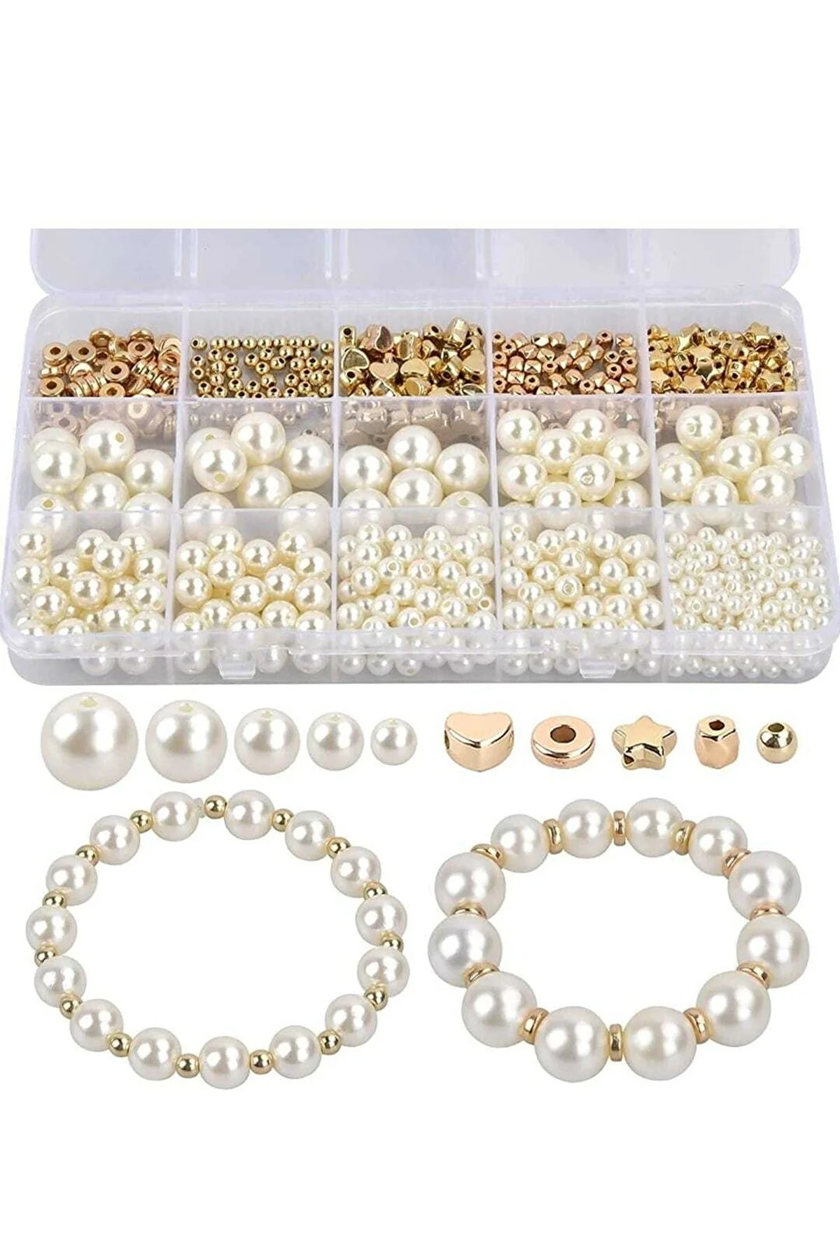 340 Pieces Pearl Beads and Gold Plated Non-Blackening Intermediate Apparatus Set Pearl and Intermediate Apparatus