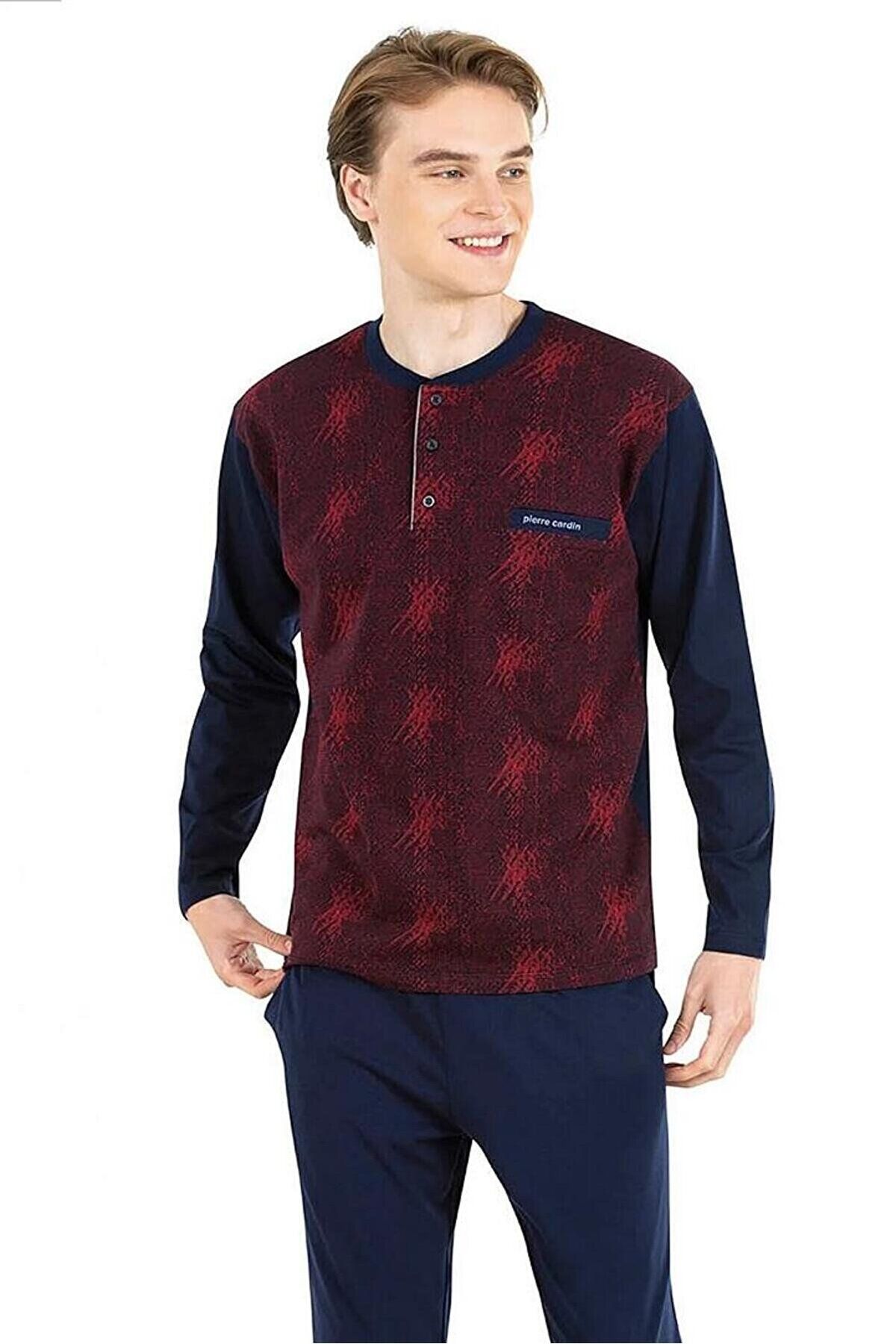 ست پیژامه قرمز مردانه لباس خواب ، دارای مجوز، Claret Red Jacquard Pierre Cardin