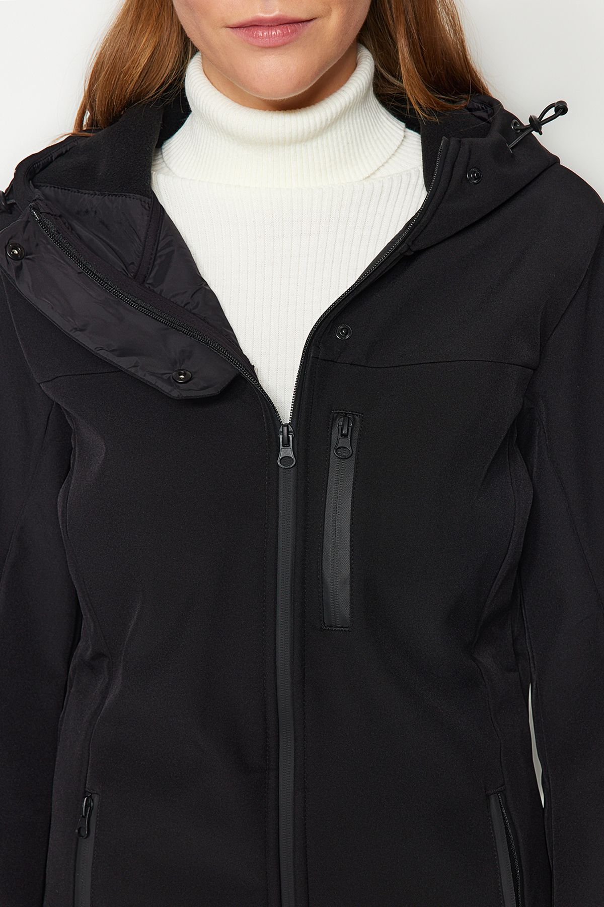 Trendyol Collection-Winter Essentials/Ski Collection Schwarzer wasserdichter Fleecemantel mit Kapuze TWOAW24MO00249 4
