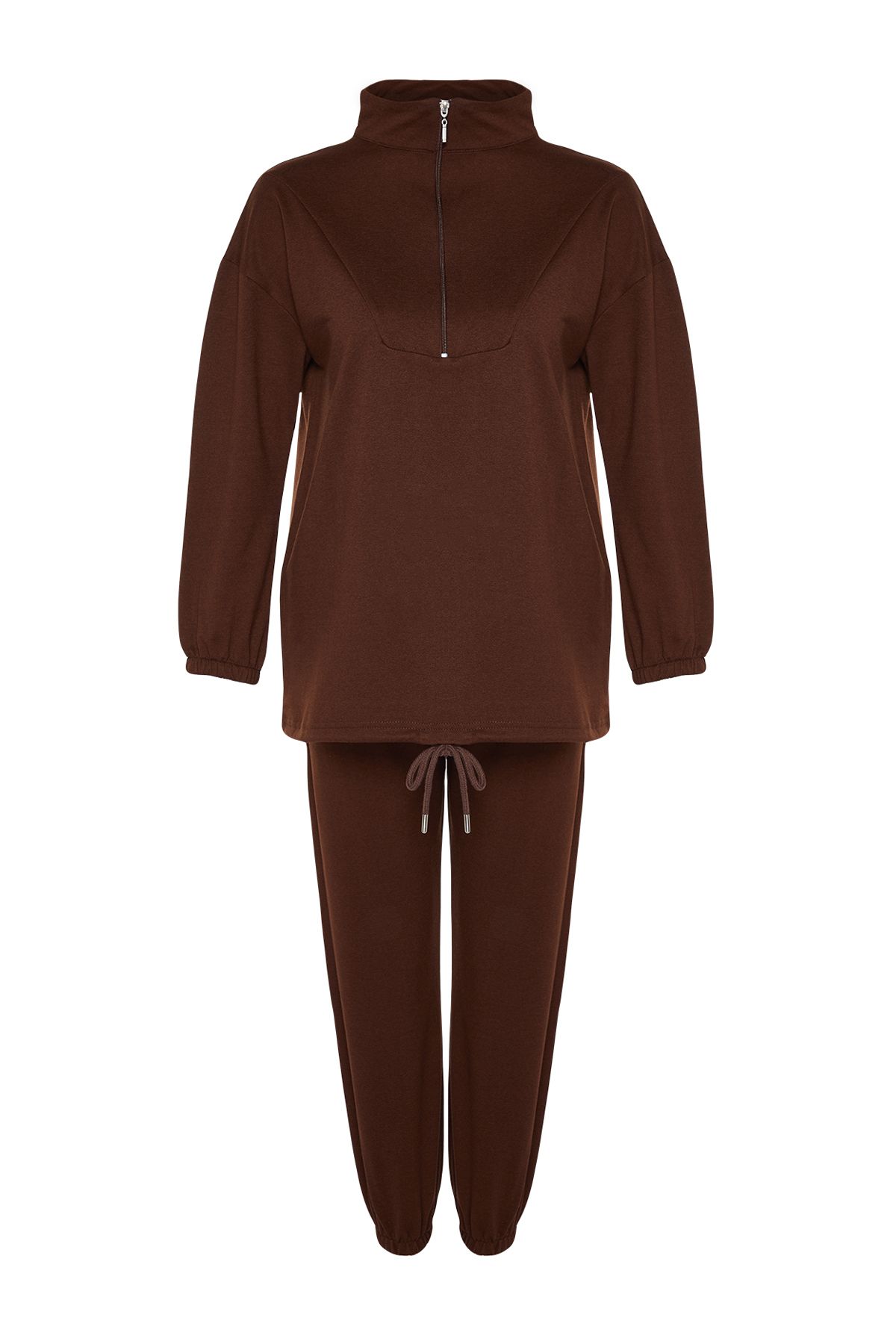 Trendyol Modest-Braunes Strick-Trainingsanzug-Set mit Stehkragen und gerafftem Rock - TCTAW22EN0051 7