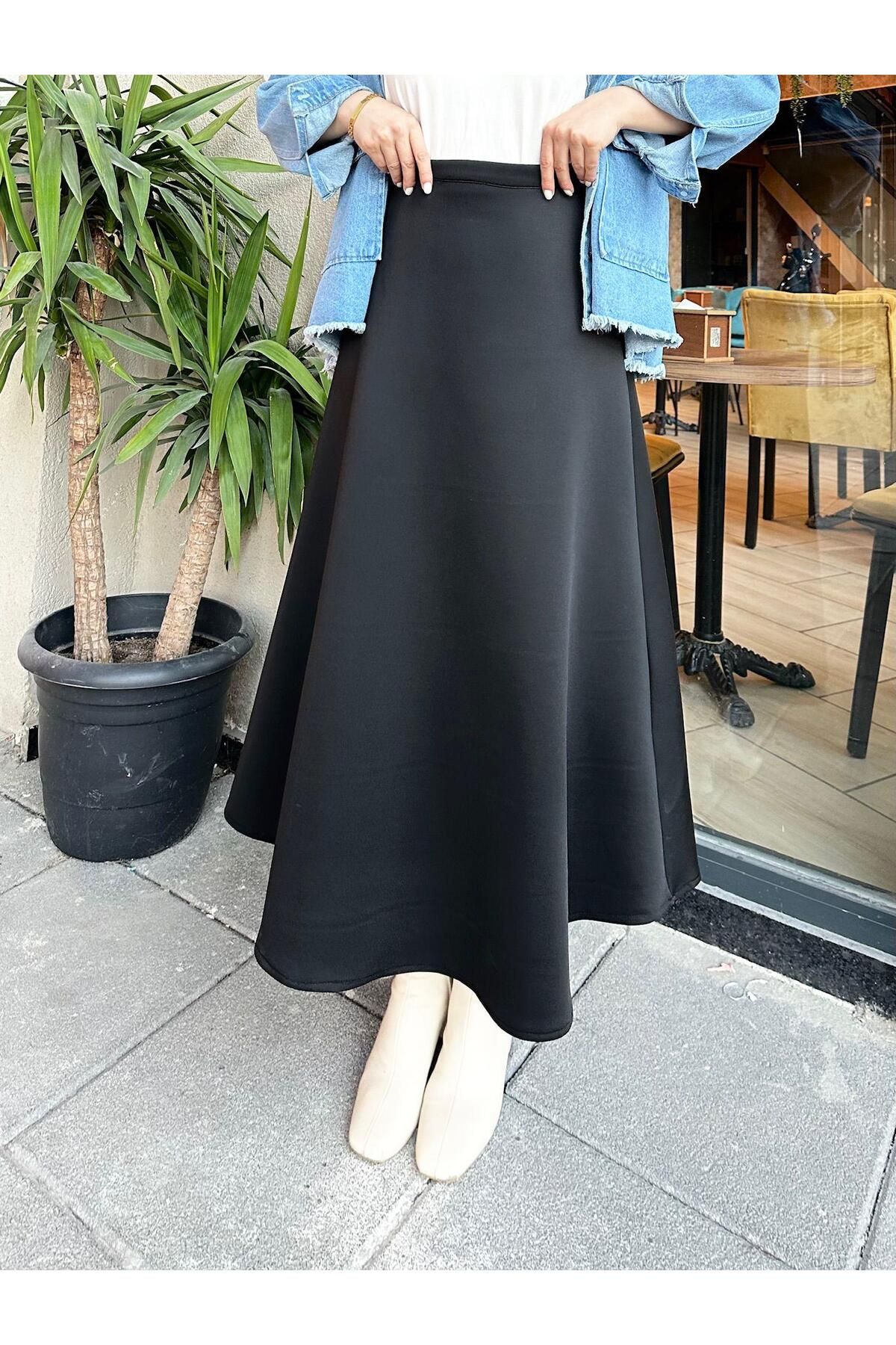دامن سیاه زنانه حجاب زنگ پارچه ای SCUBA Genel Markalar