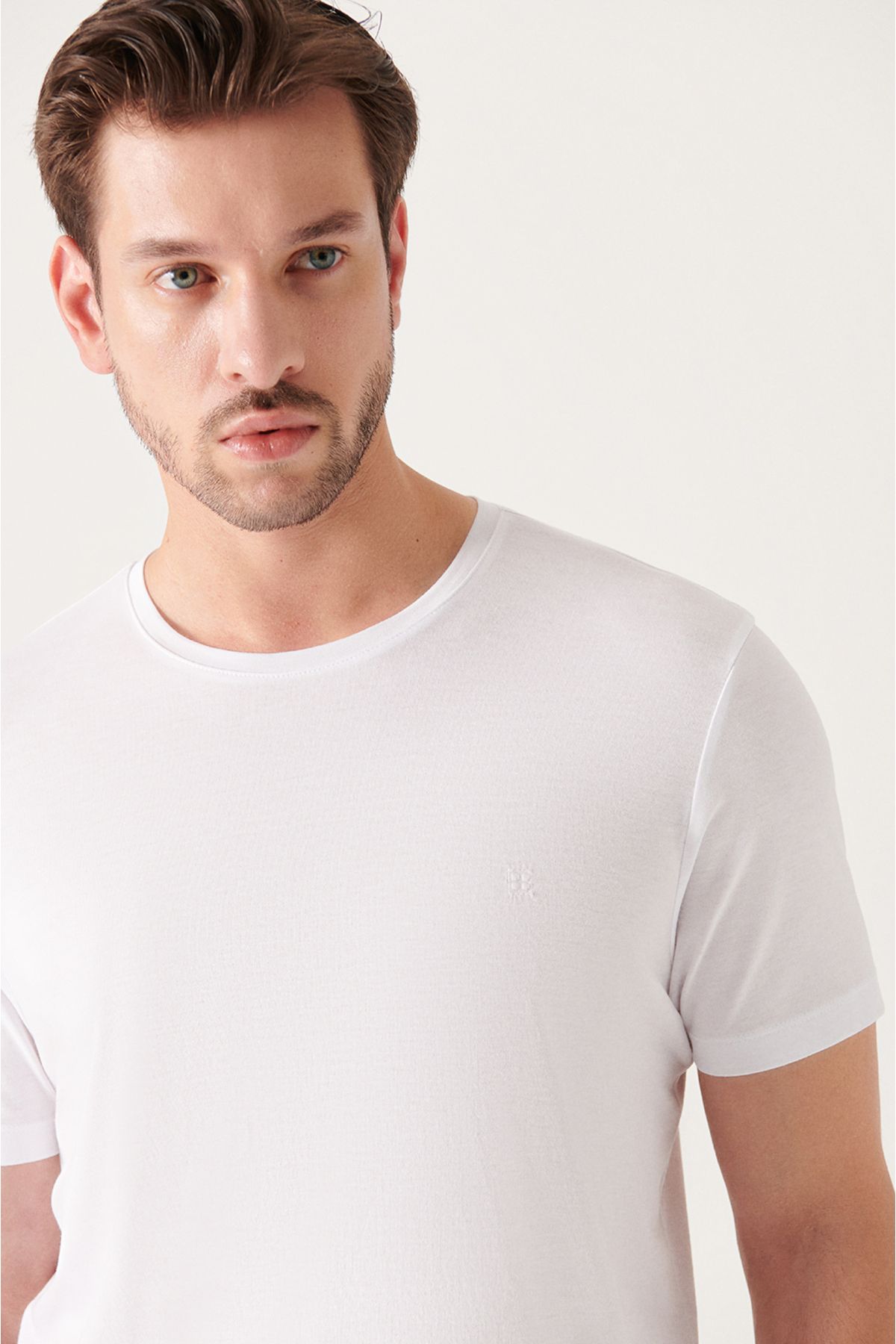 Avva تی شرت مردانه سفید اولترا سافت یقه ساده و استاندارد با برش معمولی مدل B001171