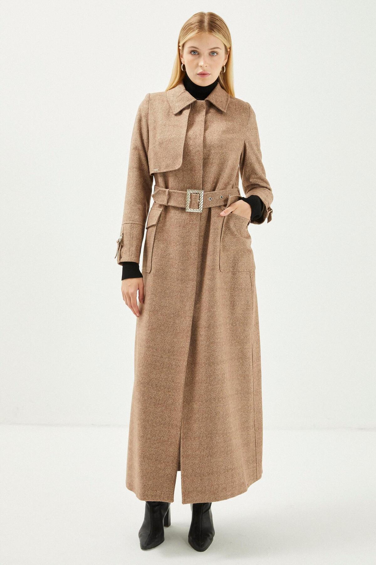 Shirt Collar Belt Detailed Stash Topcoat 13359