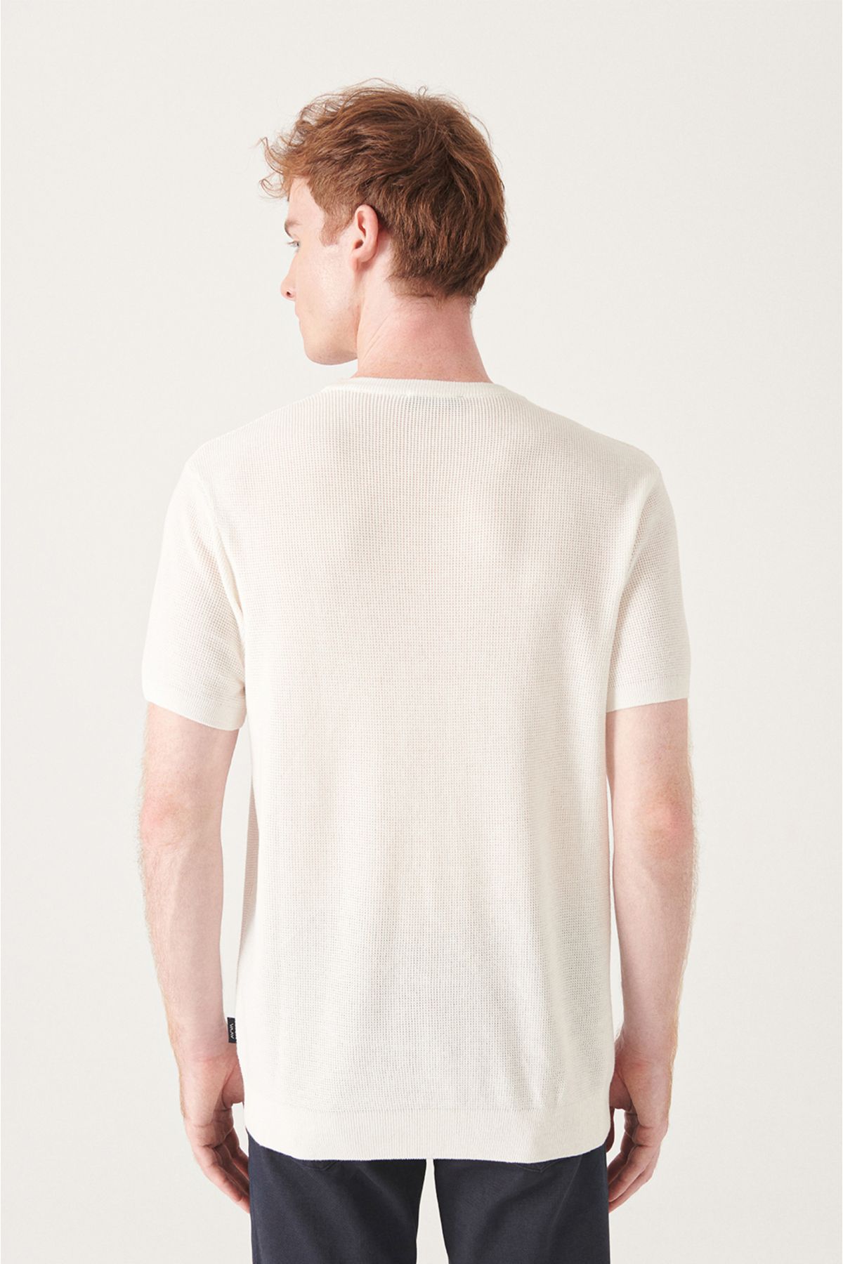 Avva تی شرت بافتنی برش معمولی مردانه با یقه بافت آجدار B005010