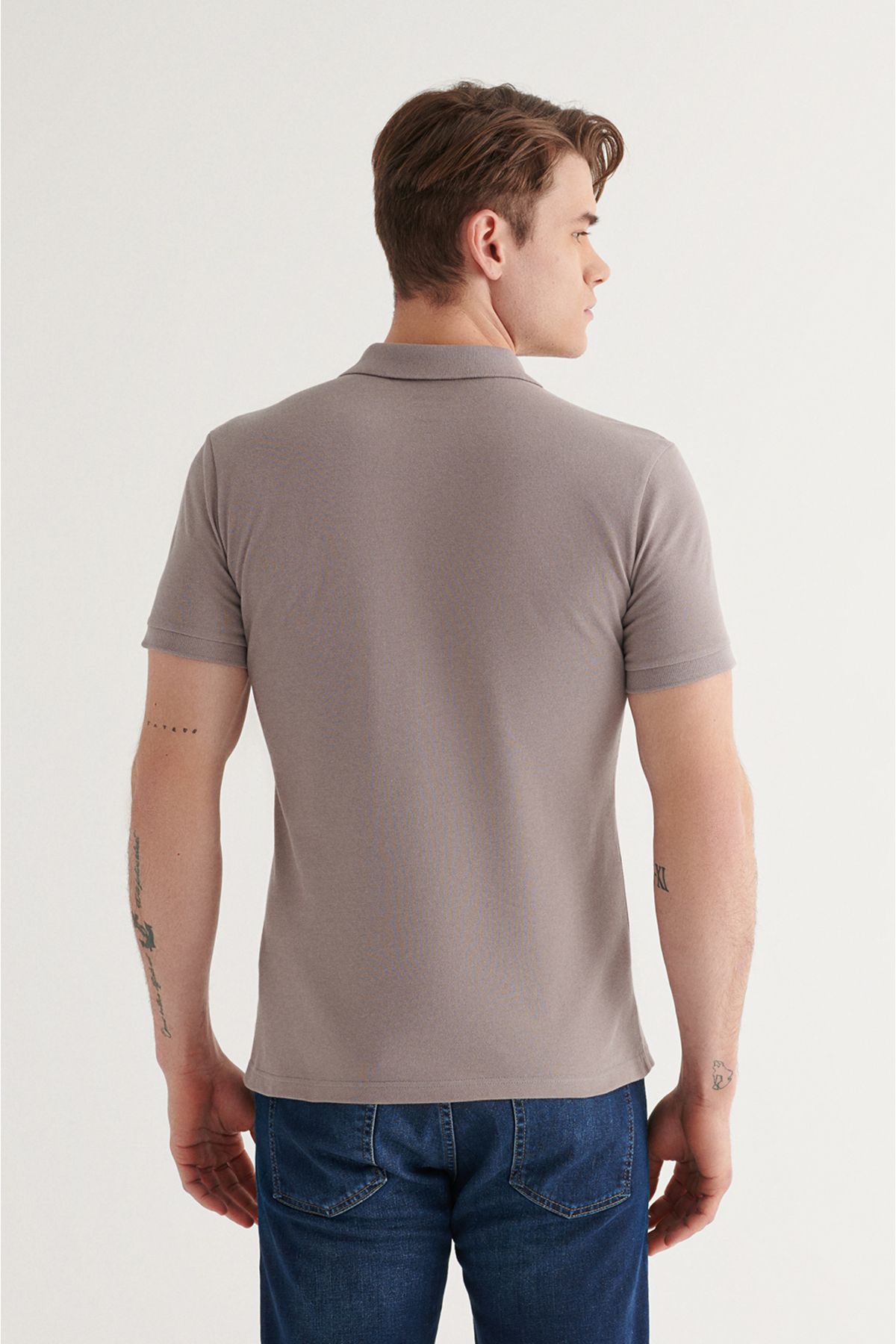 Avva تی شرت یقه پولو E001004 مردانه دارک راسو 100% پنبه خنک با تناسب استاندارد برش معمولی