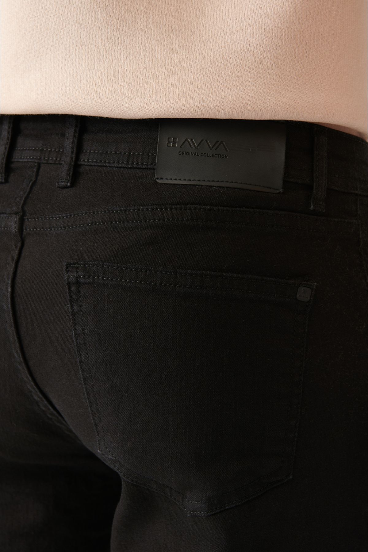 Avva شلوار جین برش معمولی مشکی مردانه با انعطاف پذیری استاندارد B003504
