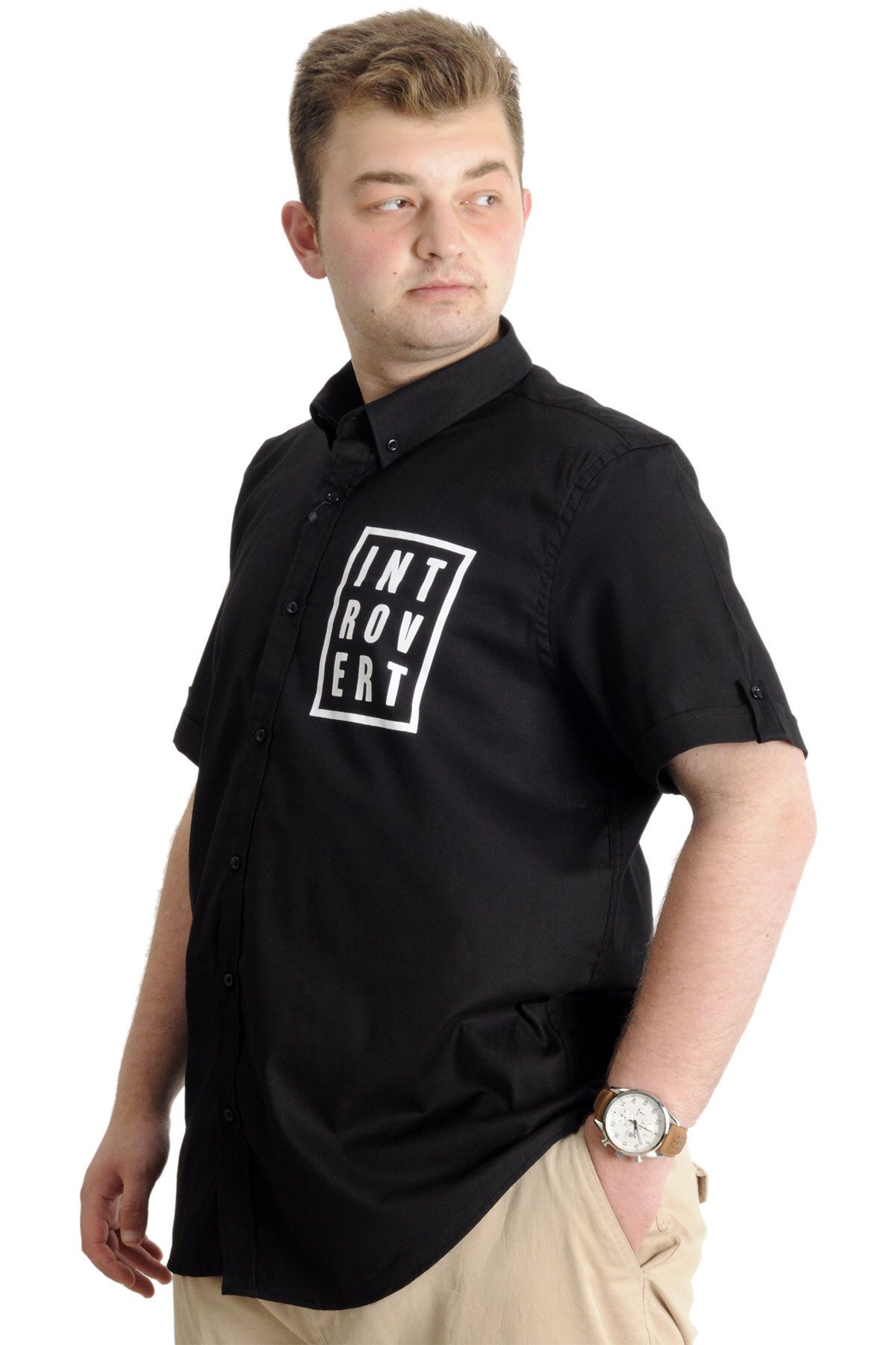 ModeXL-Mode Xl Men's Plus Size Gabardine Shirt Introvert 23304 Black 2