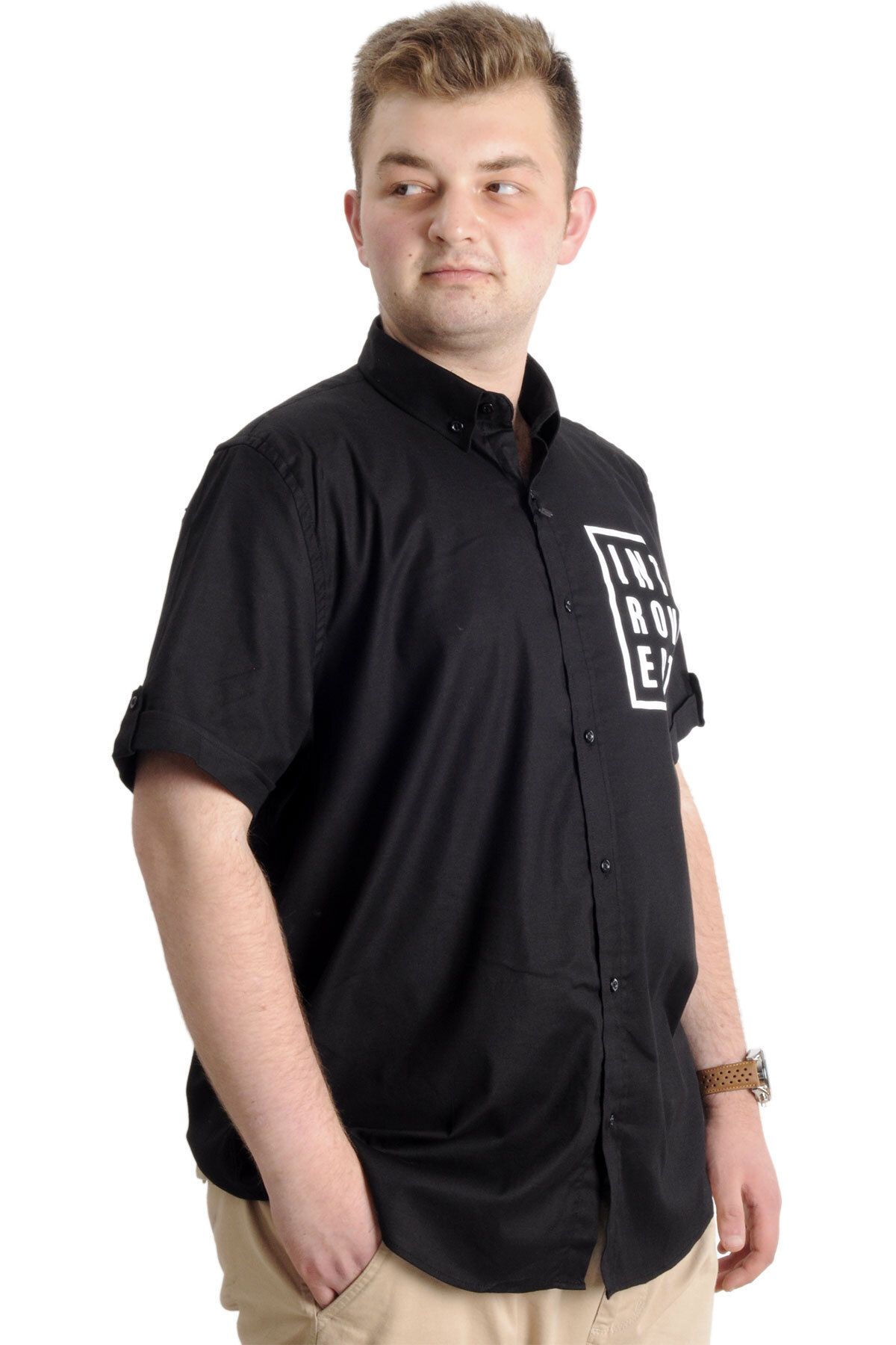 ModeXL-Mode Xl Men's Plus Size Gabardine Shirt Introvert 23304 Black 3
