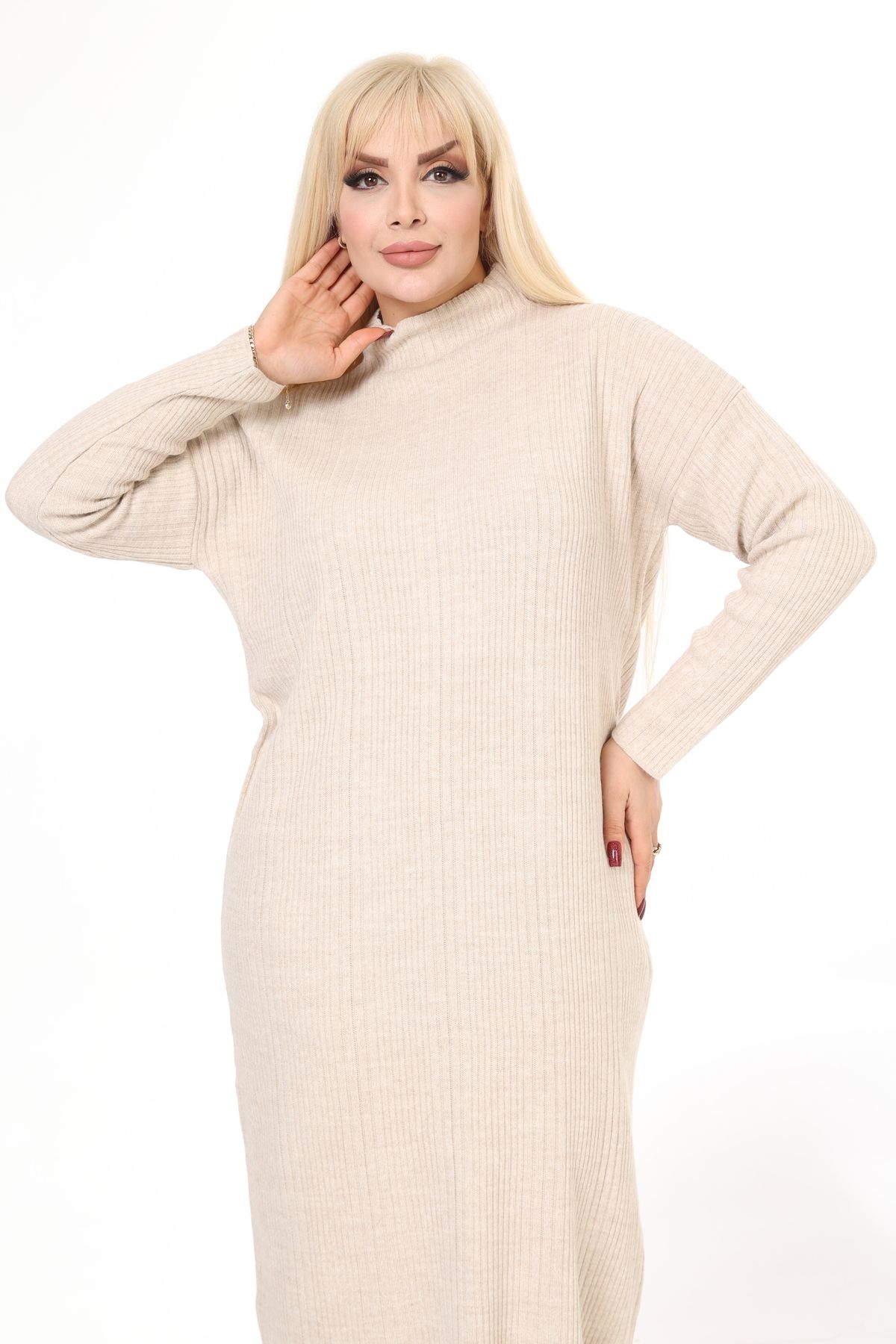 MJORA-Stone Half Turtleneck Knitwear Knitted Dress 5